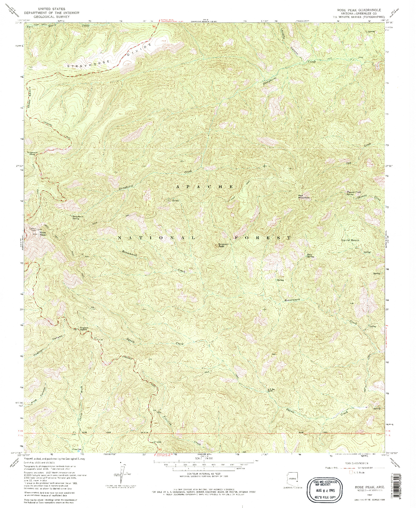 USGS 1:24000-SCALE QUADRANGLE FOR ROSE PEAK, AZ 1967