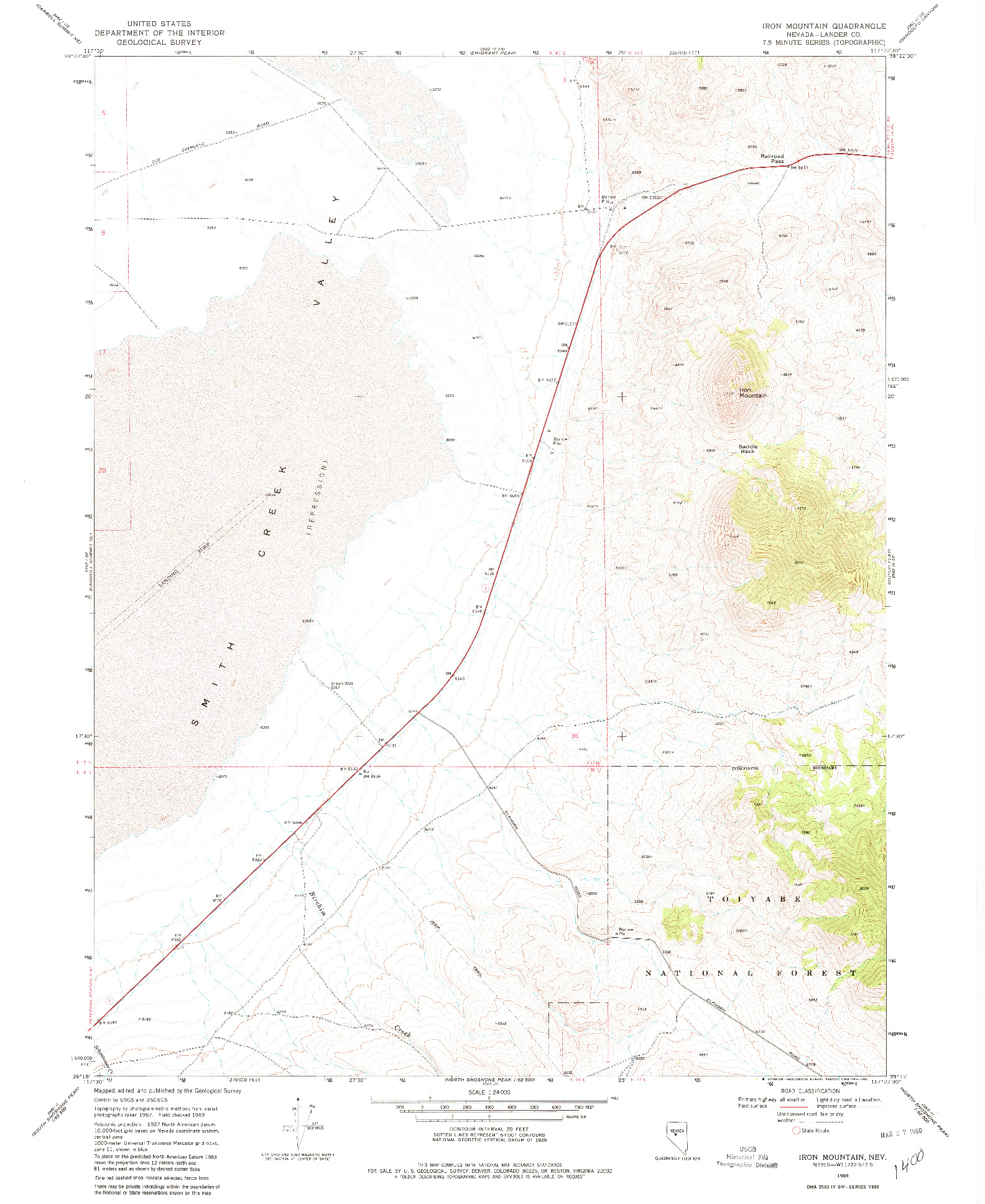 USGS 1:24000-SCALE QUADRANGLE FOR IRON MOUNTAIN, NV 1969