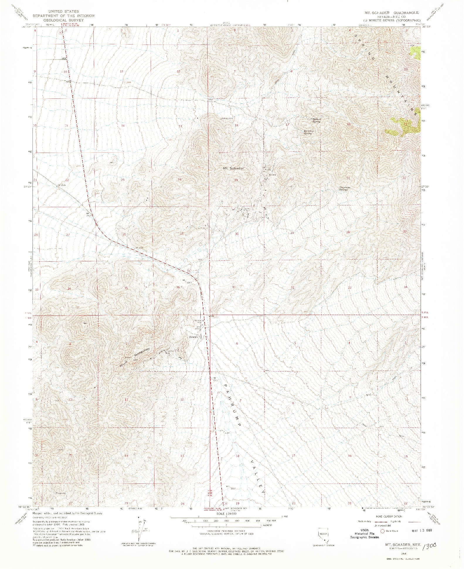USGS 1:24000-SCALE QUADRANGLE FOR MT. SCHADER, NV 1968
