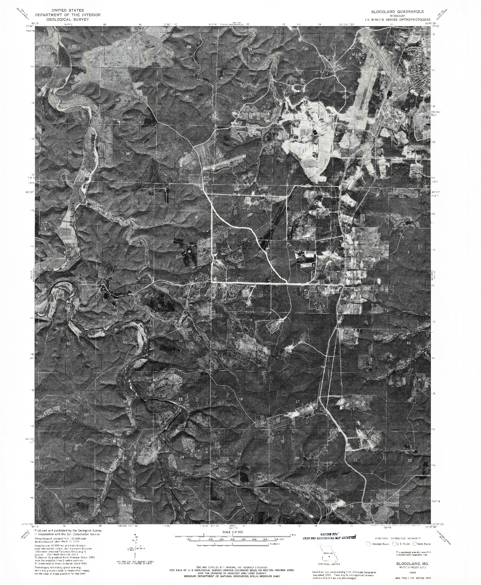 USGS 1:24000-SCALE QUADRANGLE FOR BLOODLAND, MO 1976