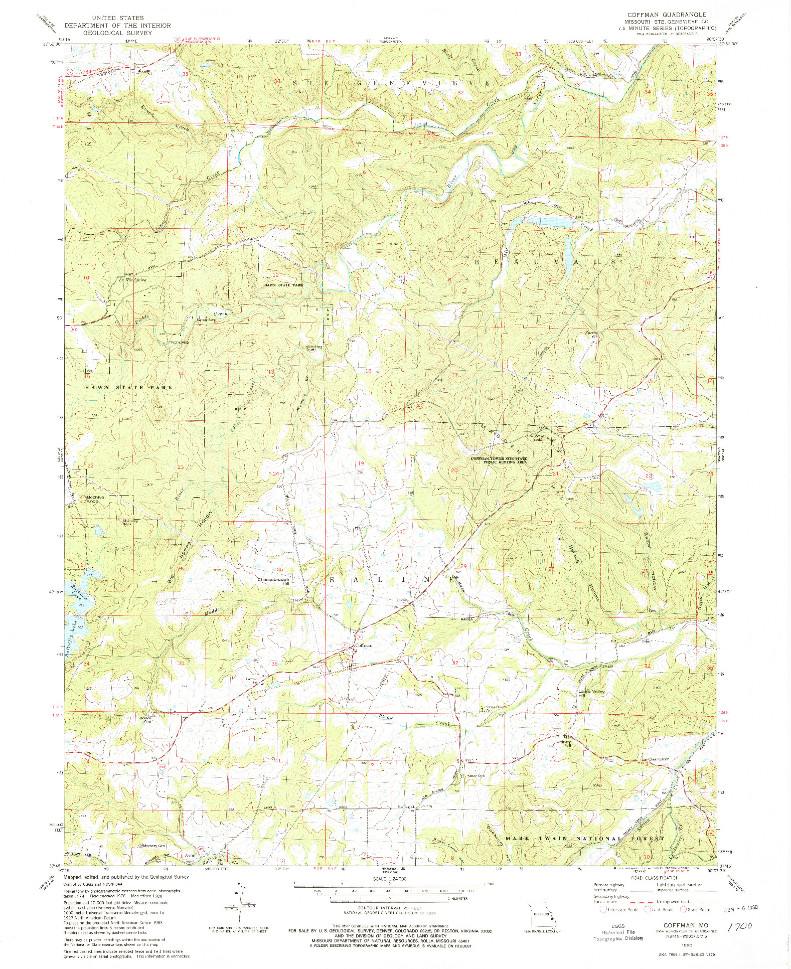 USGS 1:24000-SCALE QUADRANGLE FOR COFFMAN, MO 1980