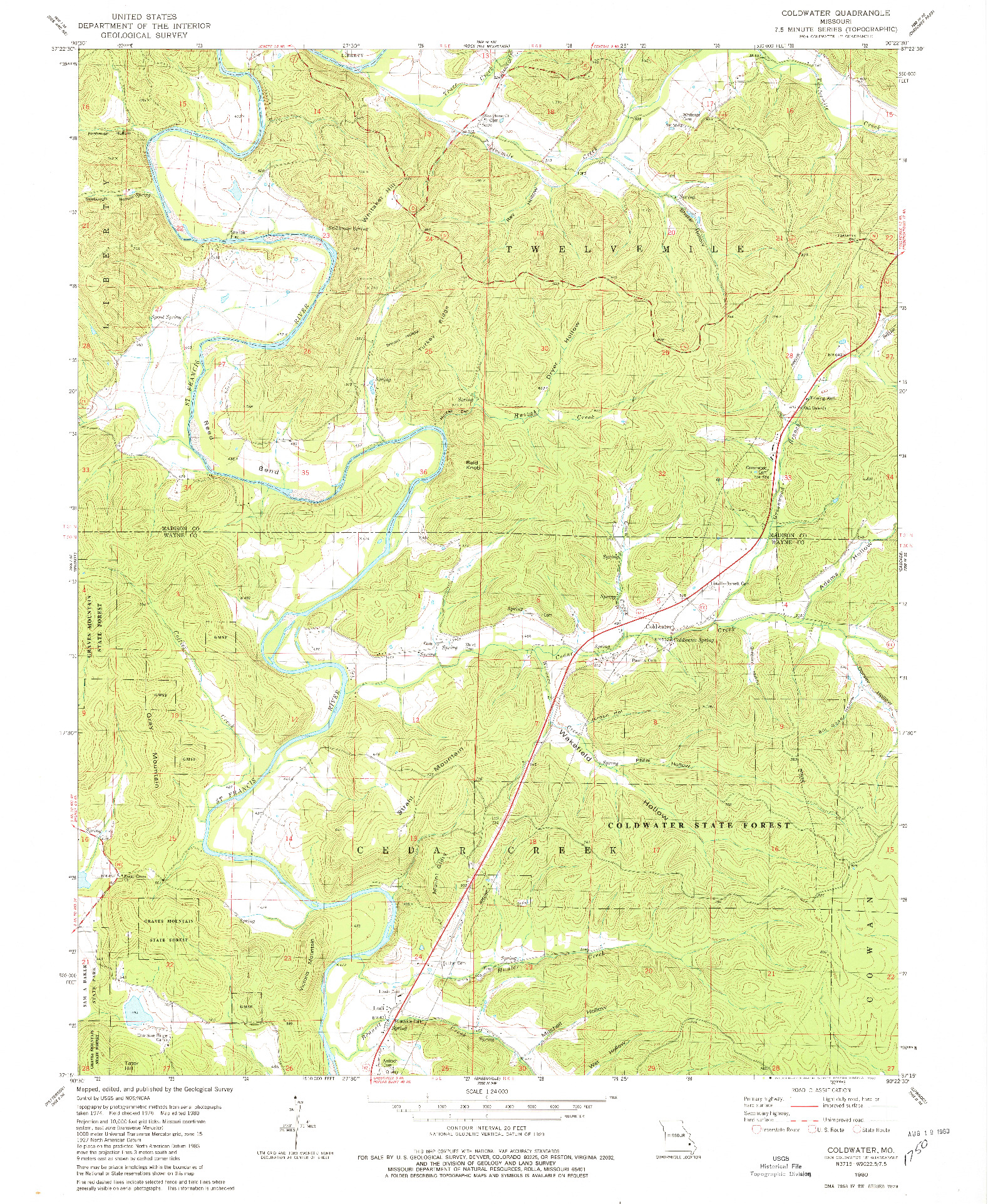USGS 1:24000-SCALE QUADRANGLE FOR COLDWATER, MO 1980
