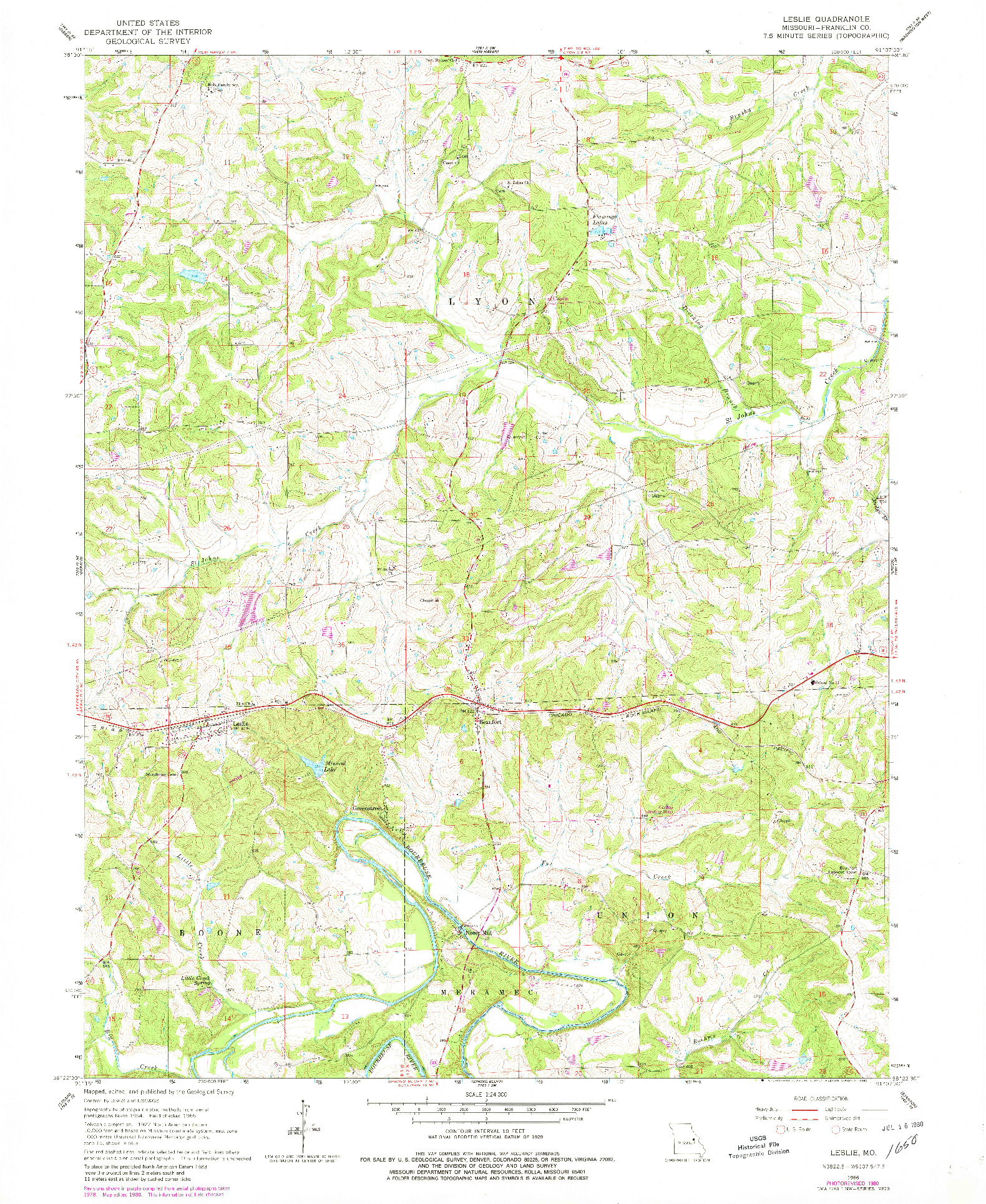 USGS 1:24000-SCALE QUADRANGLE FOR LESLIE, MO 1966