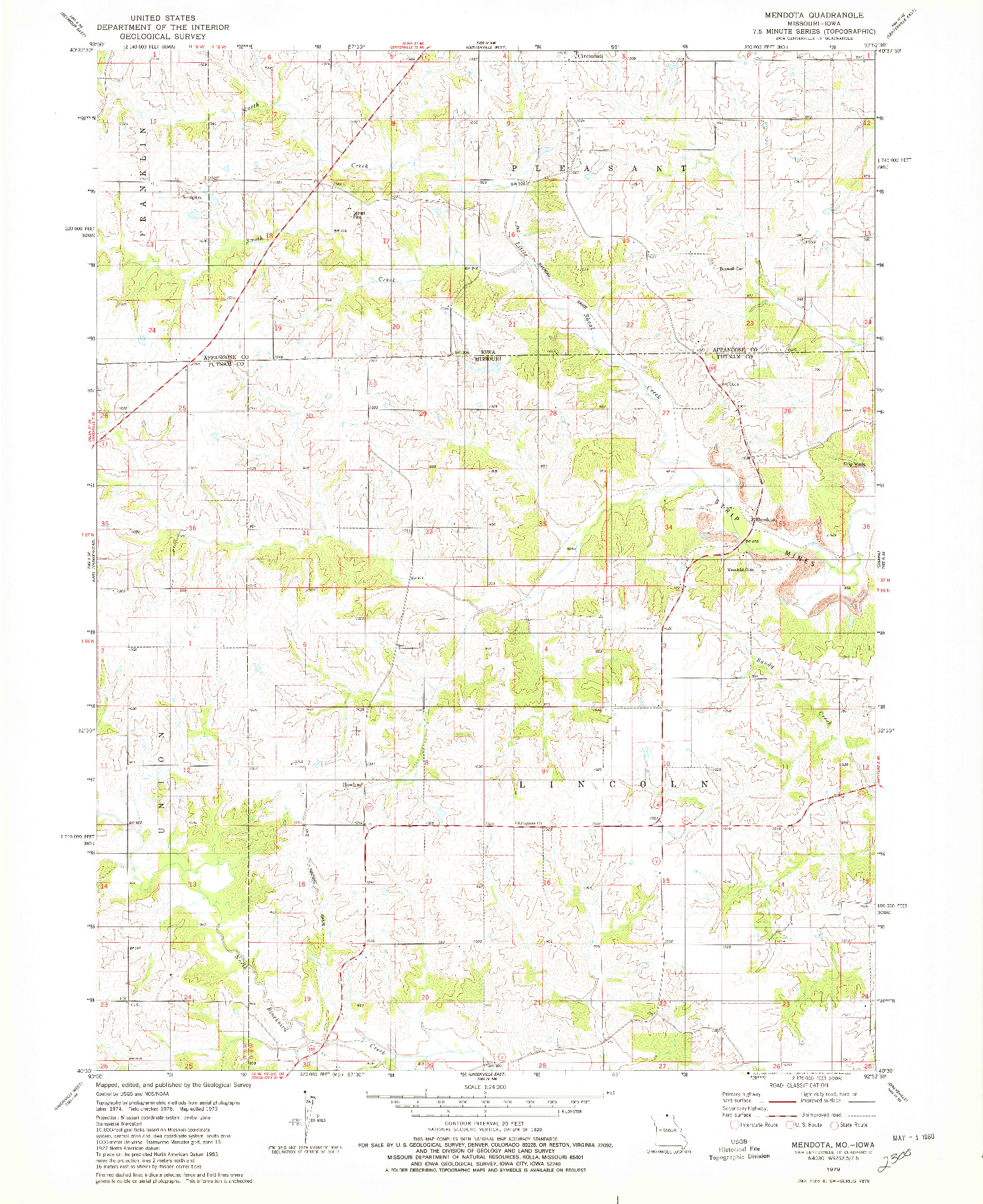 USGS 1:24000-SCALE QUADRANGLE FOR MENDOTA, MO 1979