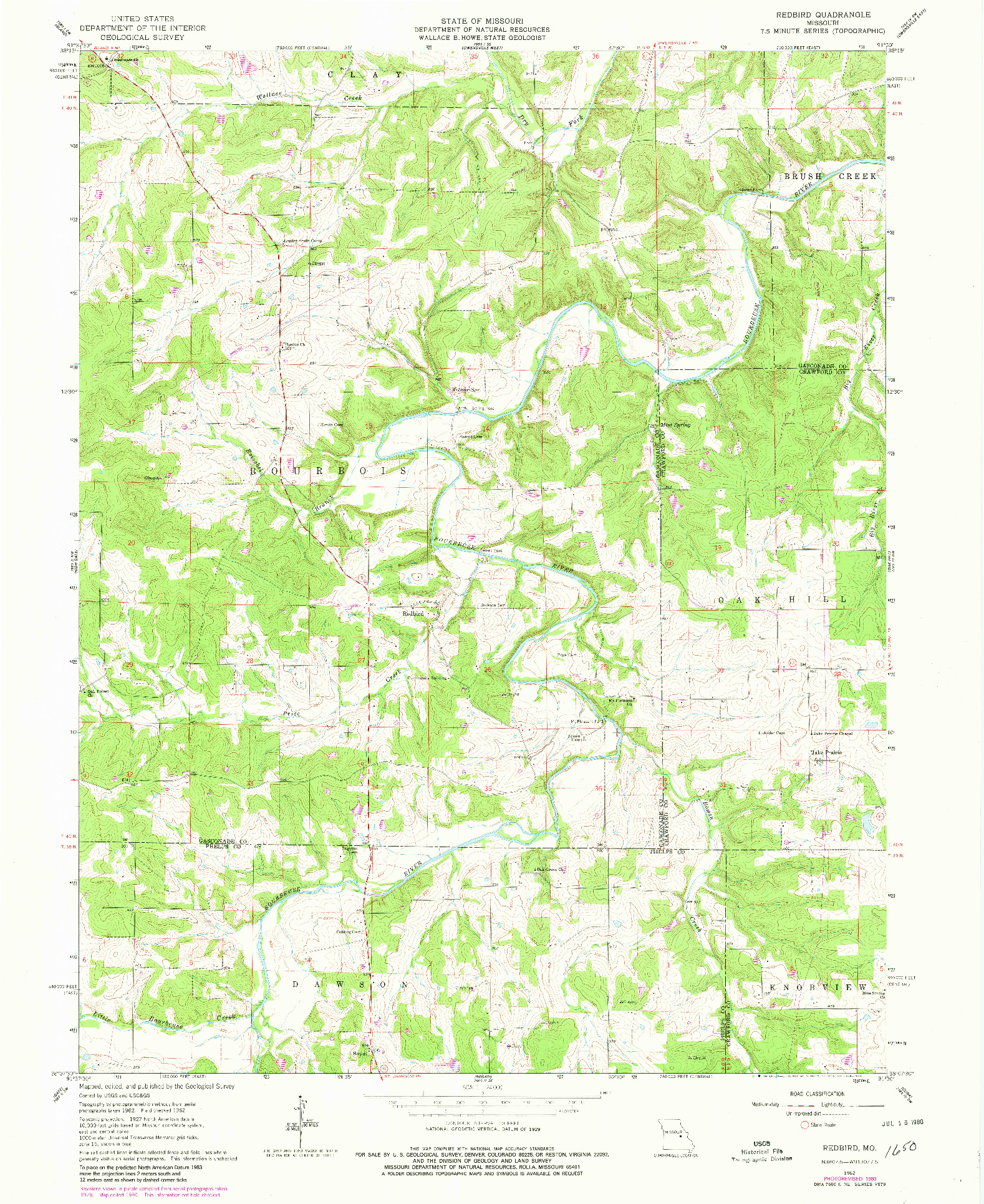 USGS 1:24000-SCALE QUADRANGLE FOR REDBIRD, MO 1962