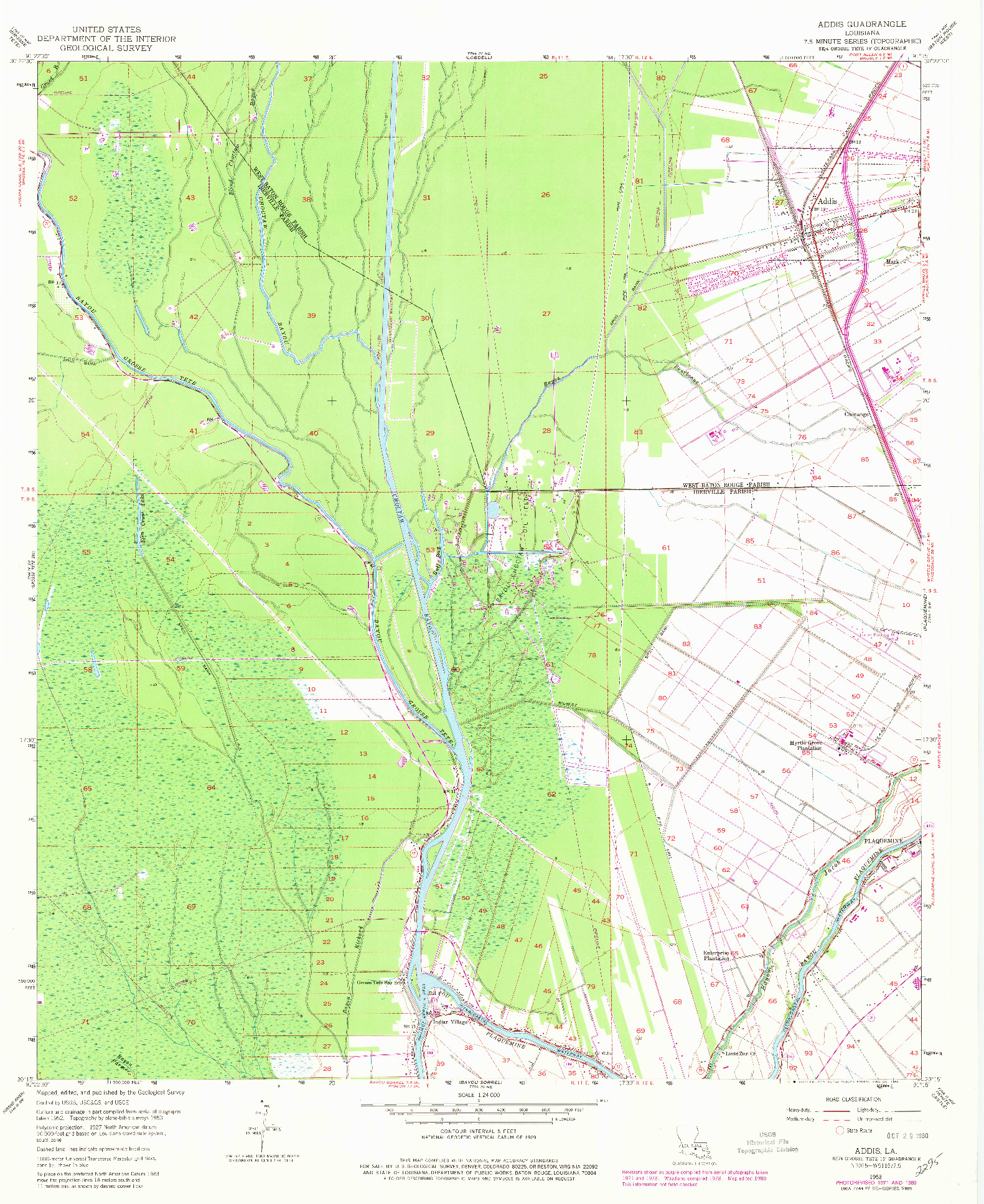 USGS 1:24000-SCALE QUADRANGLE FOR ADDIS, LA 1953