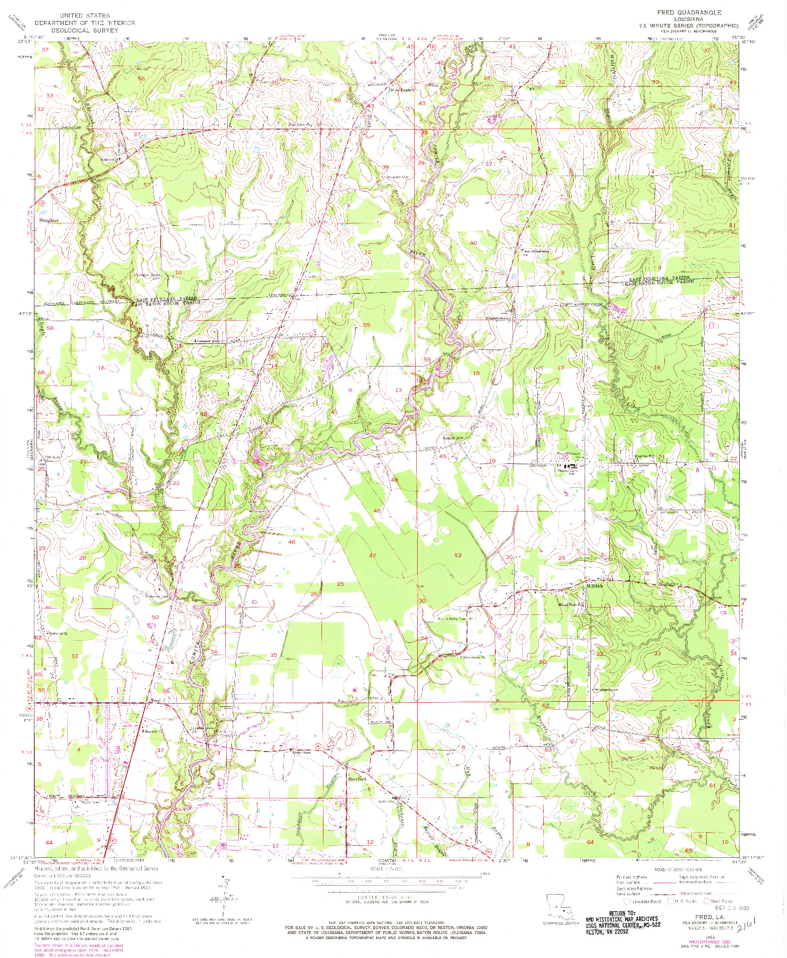 USGS 1:24000-SCALE QUADRANGLE FOR FRED, LA 1963