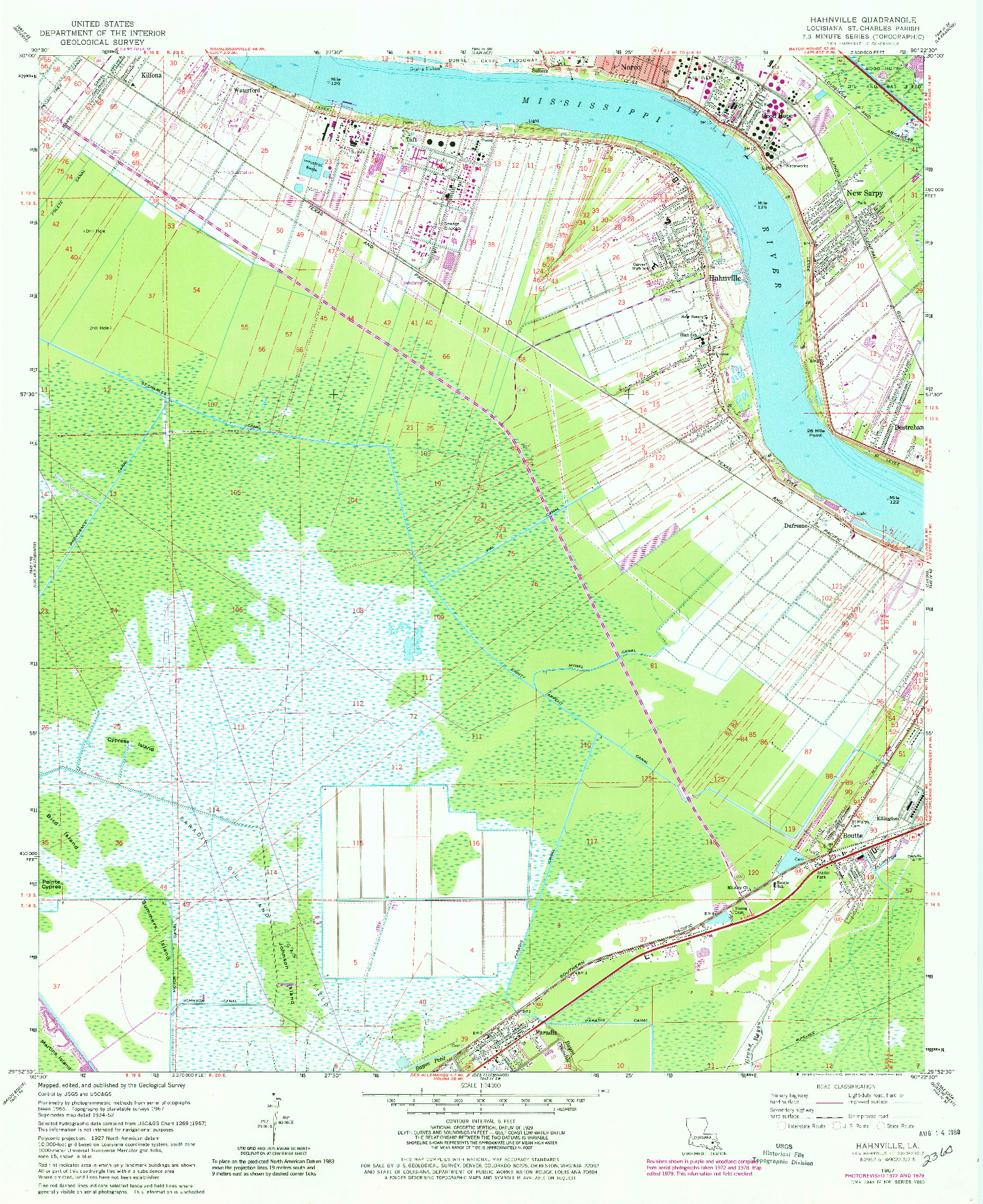 USGS 1:24000-SCALE QUADRANGLE FOR HAHNVILLE, LA 1967