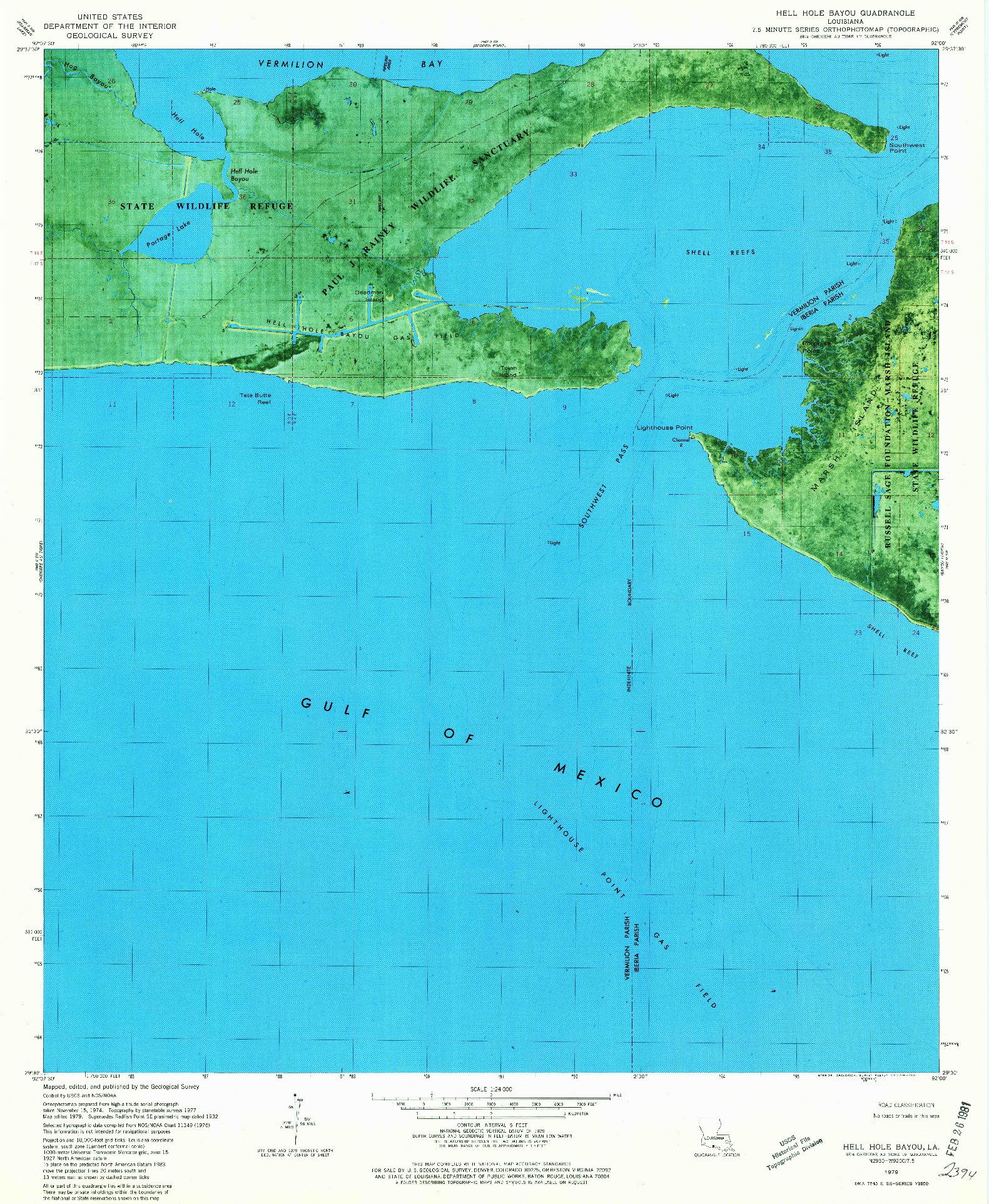 USGS 1:24000-SCALE QUADRANGLE FOR HELL HOLE BAYOU, LA 1979