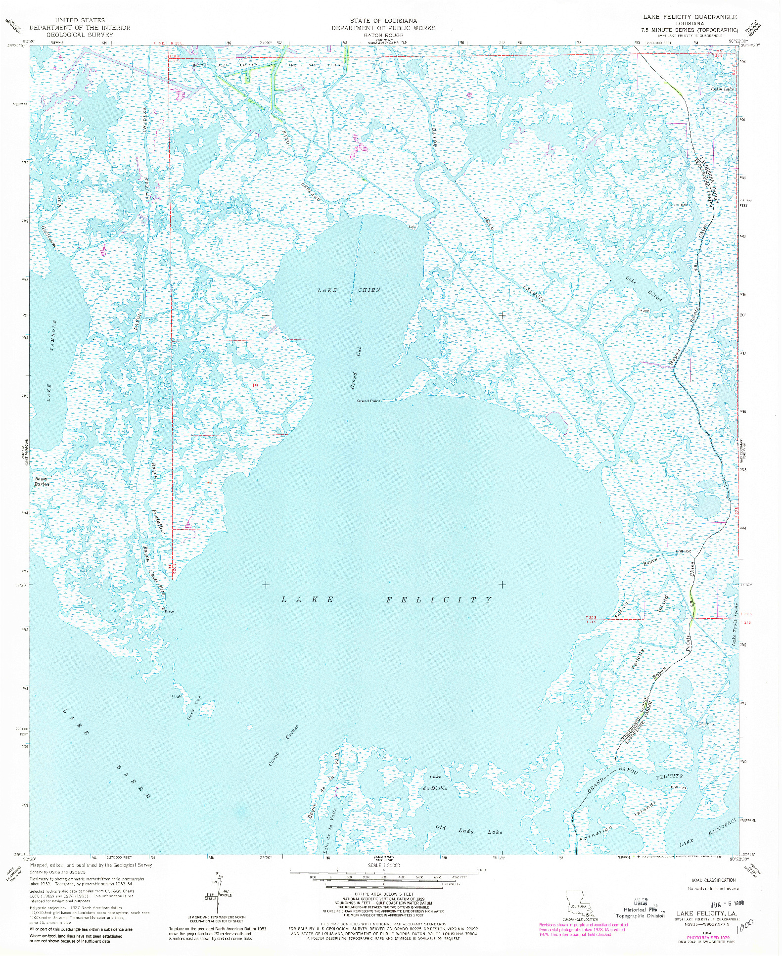 USGS 1:24000-SCALE QUADRANGLE FOR LAKE FELICITY, LA 1964