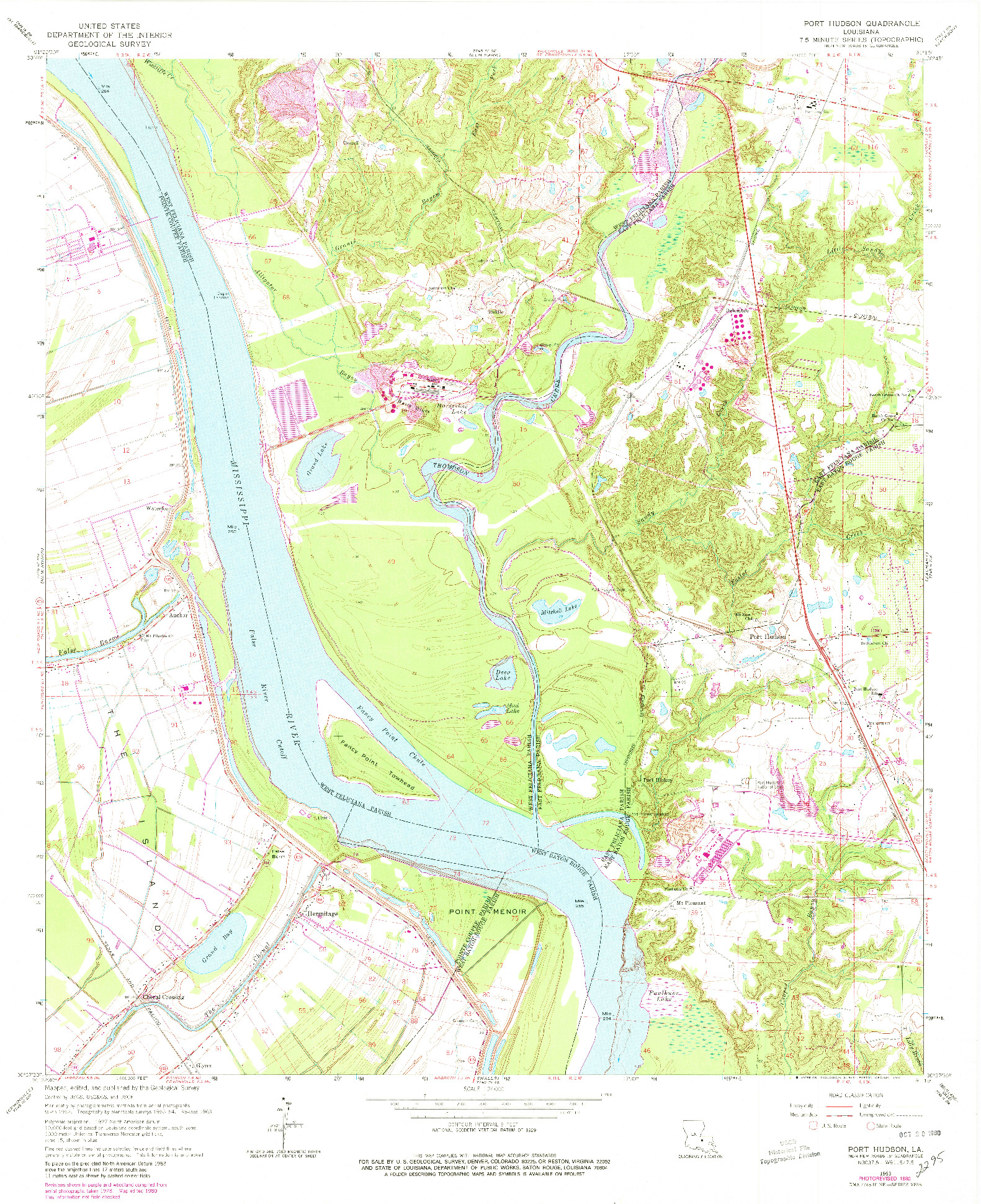 USGS 1:24000-SCALE QUADRANGLE FOR PORT HUDSON, LA 1963