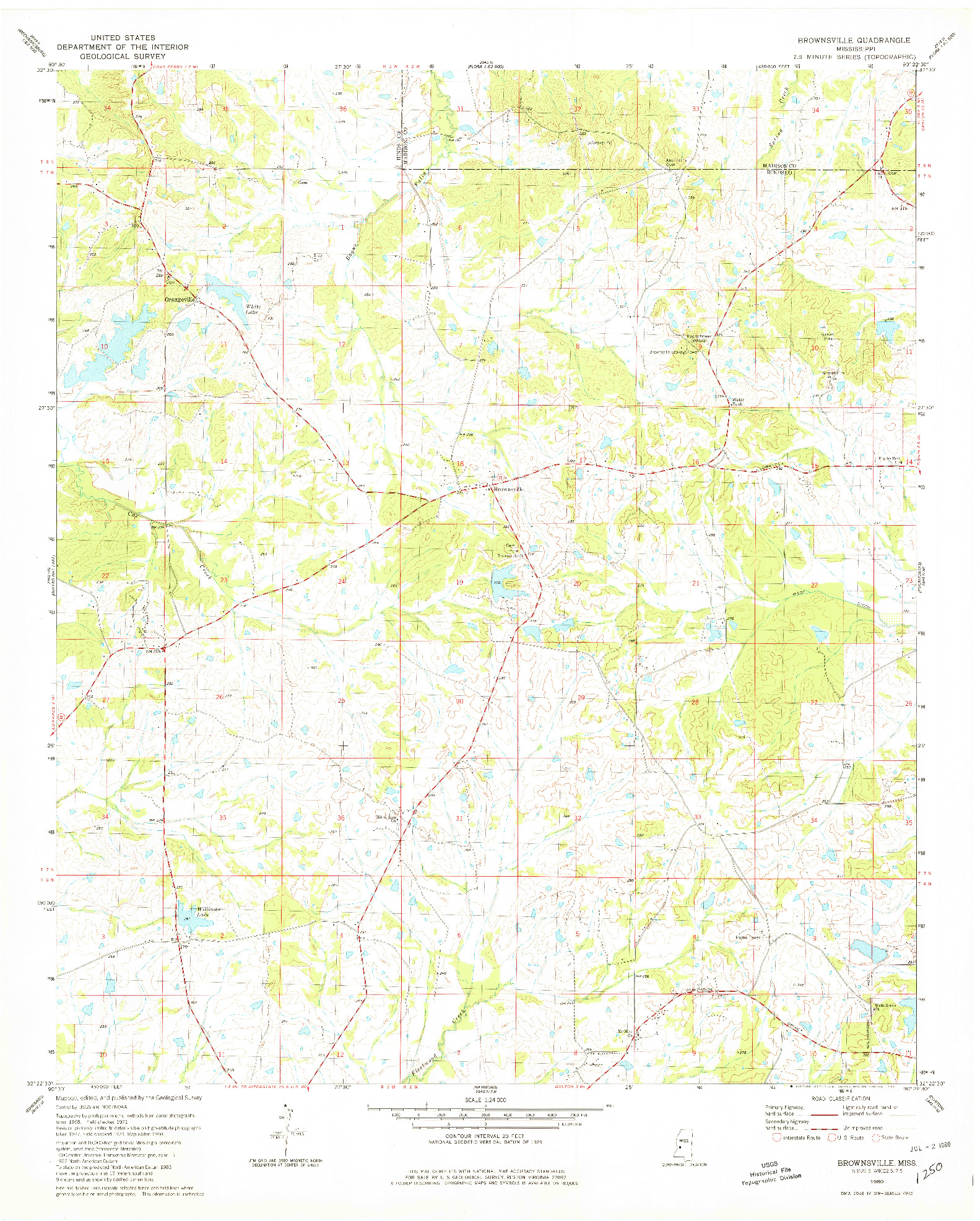 USGS 1:24000-SCALE QUADRANGLE FOR BROWNSVILLE, MS 1980