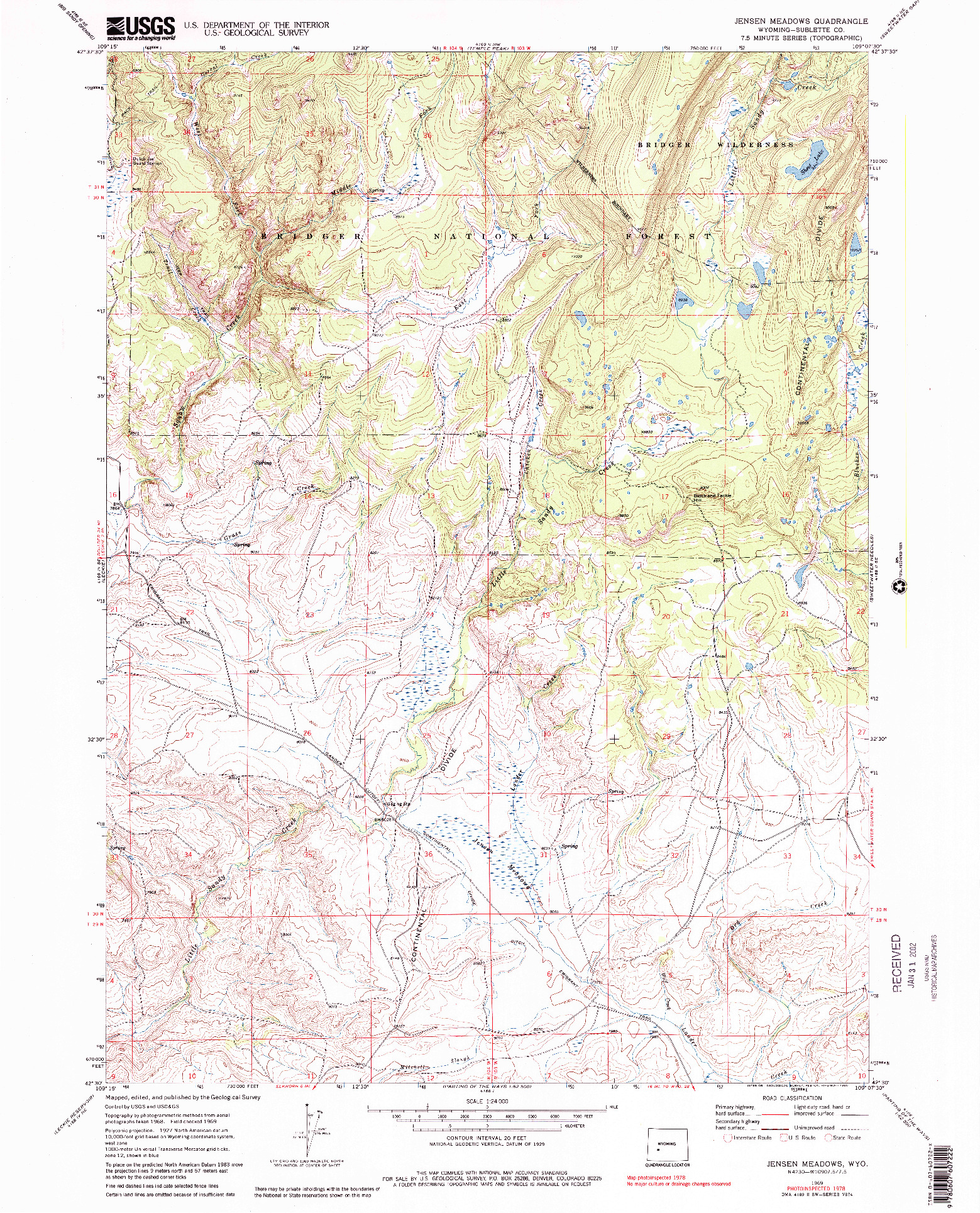 USGS 1:24000-SCALE QUADRANGLE FOR JENSEN MEADOWS, WY 1969