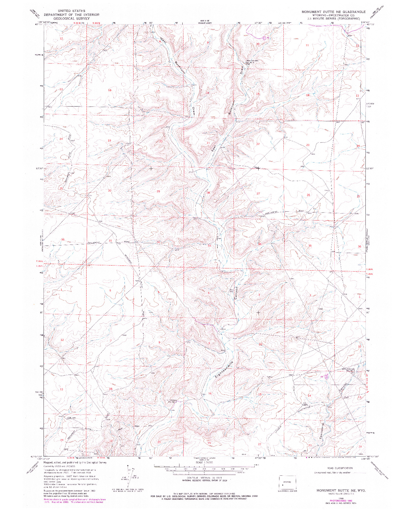 USGS 1:24000-SCALE QUADRANGLE FOR MONUMENT BUTTE NE, WY 1968