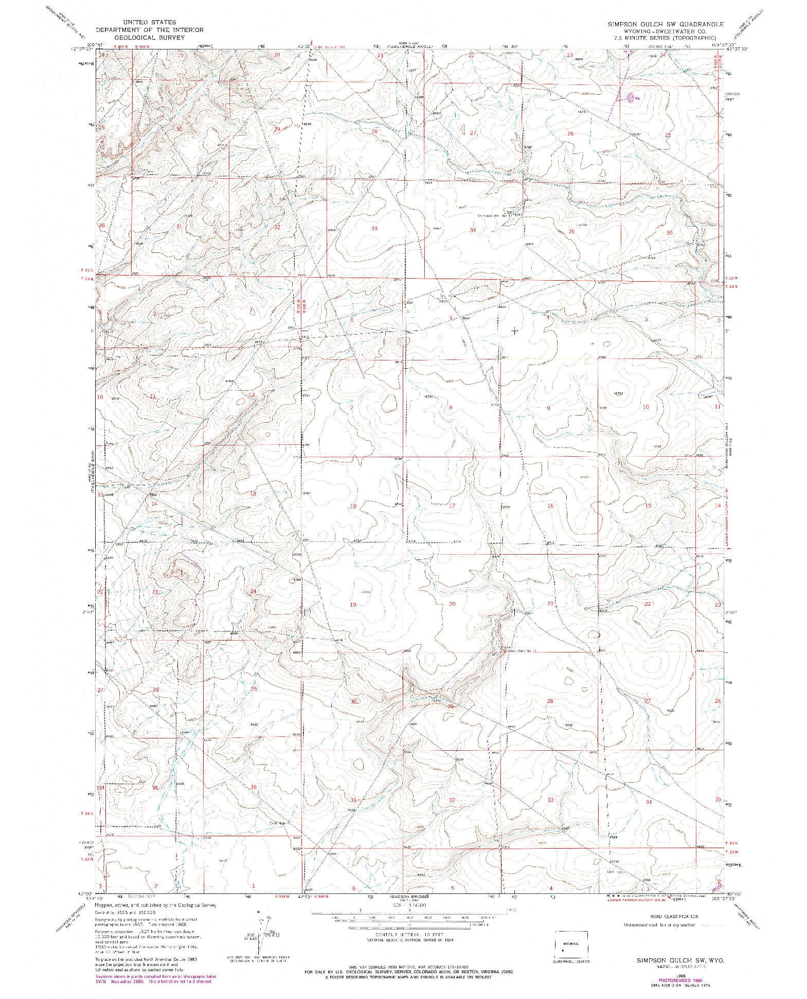 USGS 1:24000-SCALE QUADRANGLE FOR SIMPSON GULCH SW, WY 1968