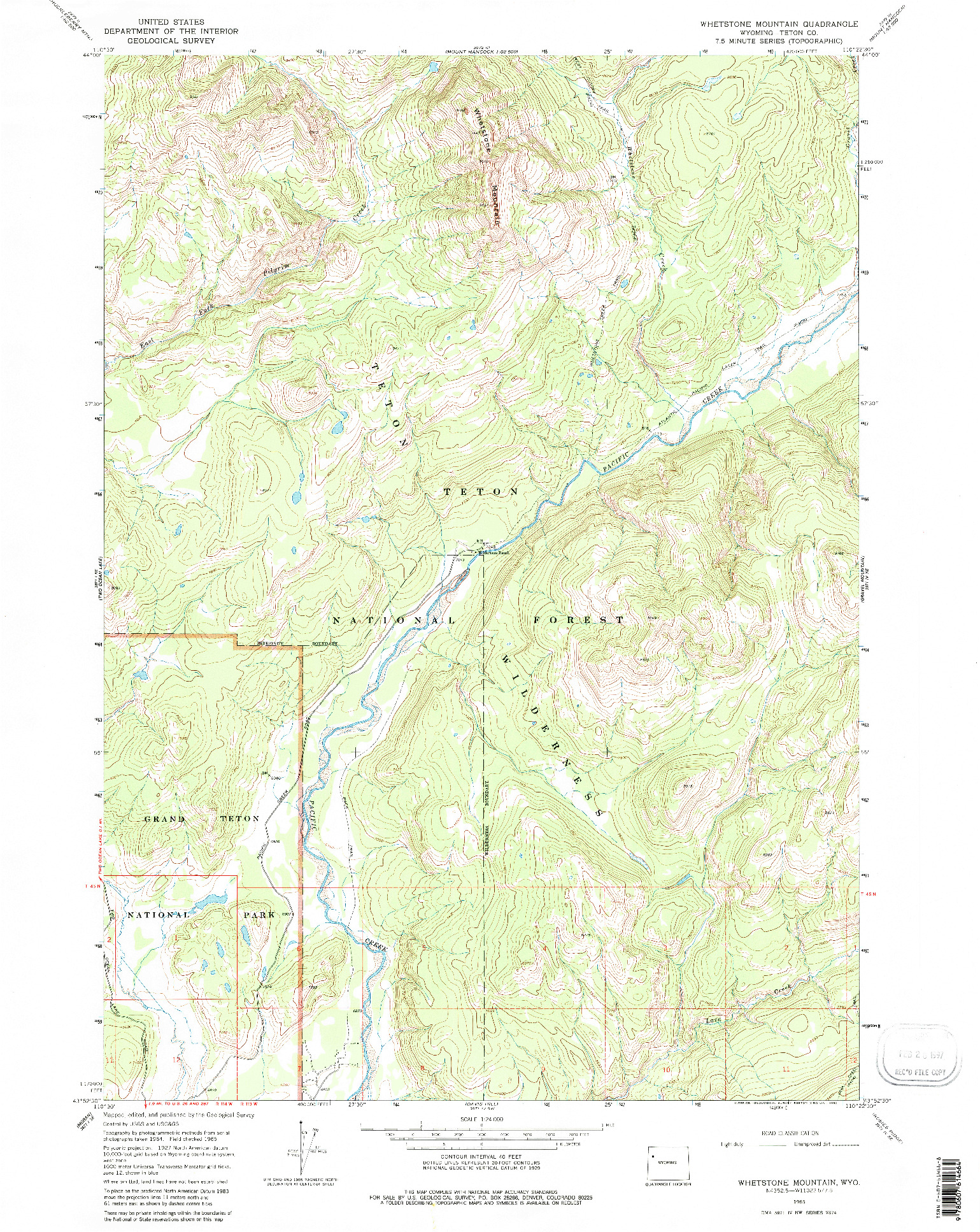 USGS 1:24000-SCALE QUADRANGLE FOR WHETSTONE MOUNTAIN, WY 1965