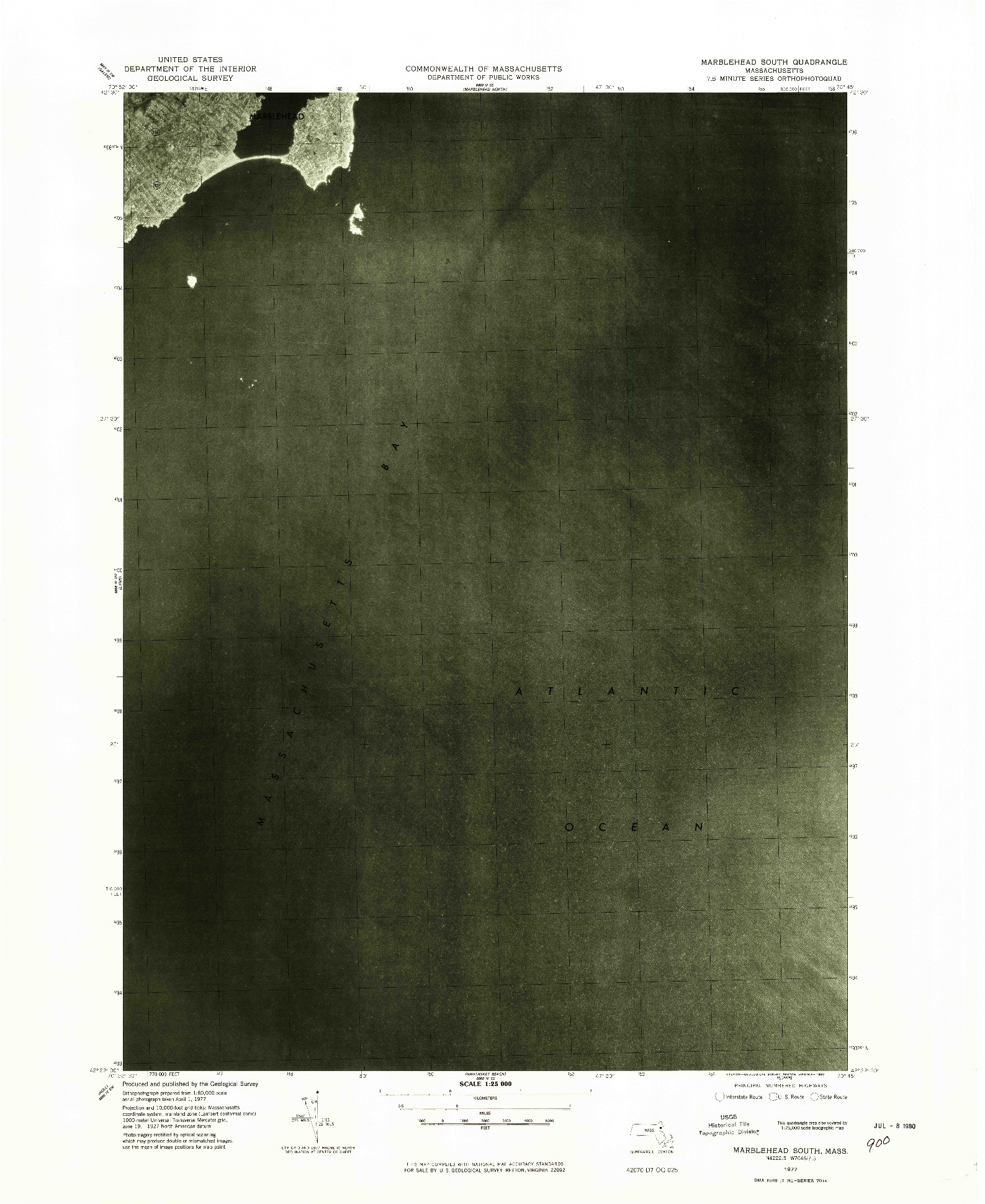 USGS 1:25000-SCALE QUADRANGLE FOR MARBLEHEAD SOUTH, MA 1977