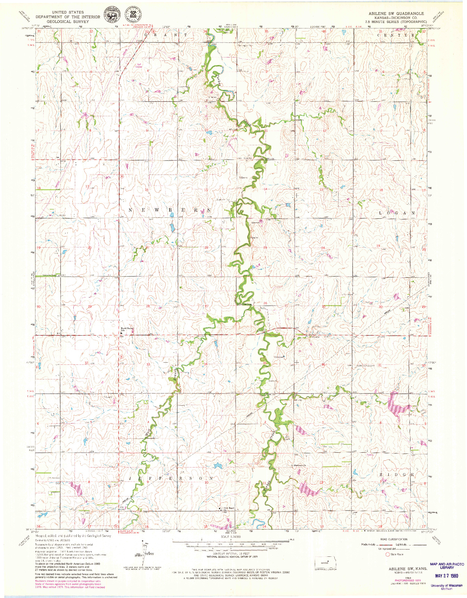 USGS 1:24000-SCALE QUADRANGLE FOR ABILENE SW, KS 1963