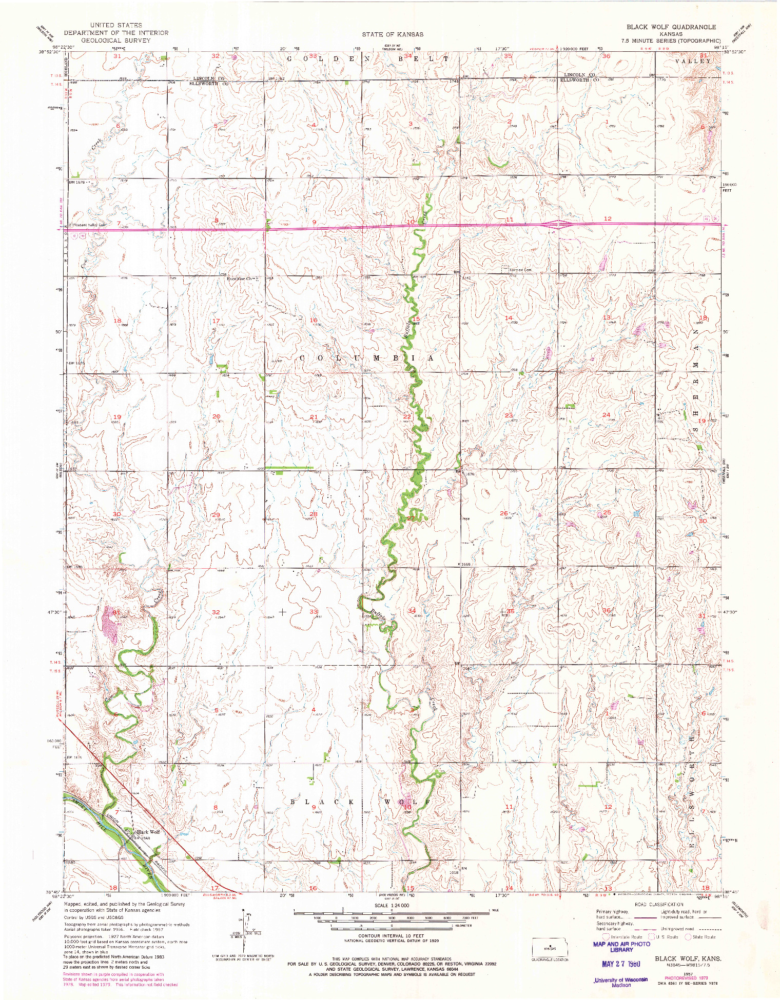 USGS 1:24000-SCALE QUADRANGLE FOR BLACK WOLF, KS 1957