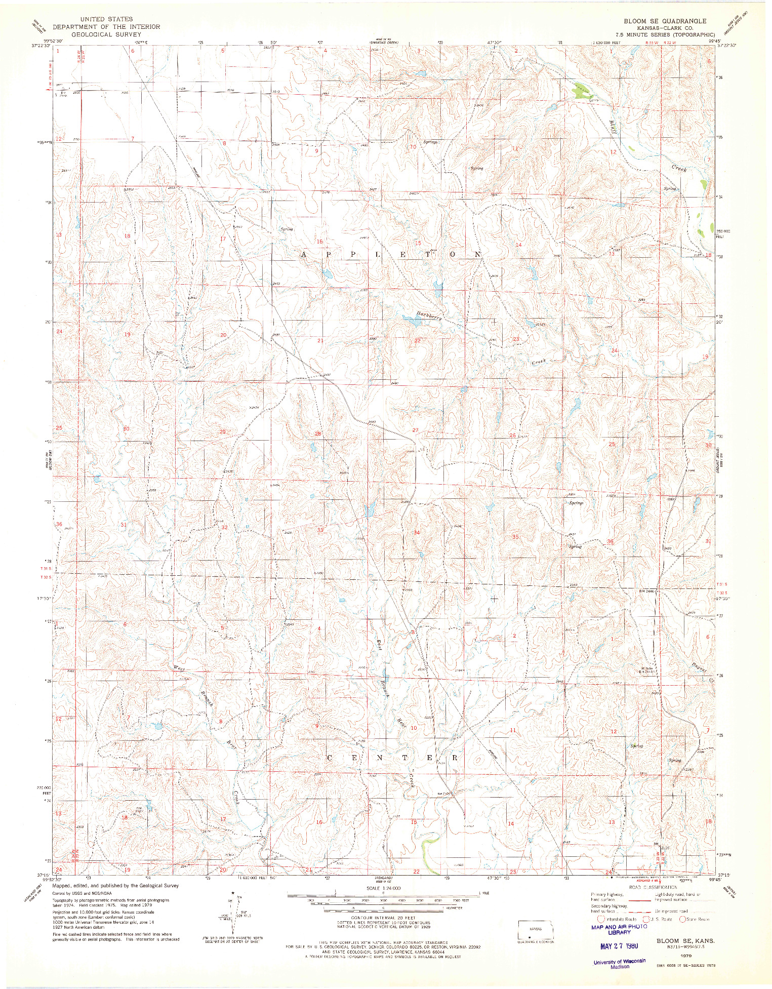 USGS 1:24000-SCALE QUADRANGLE FOR BLOOM SE, KS 1979