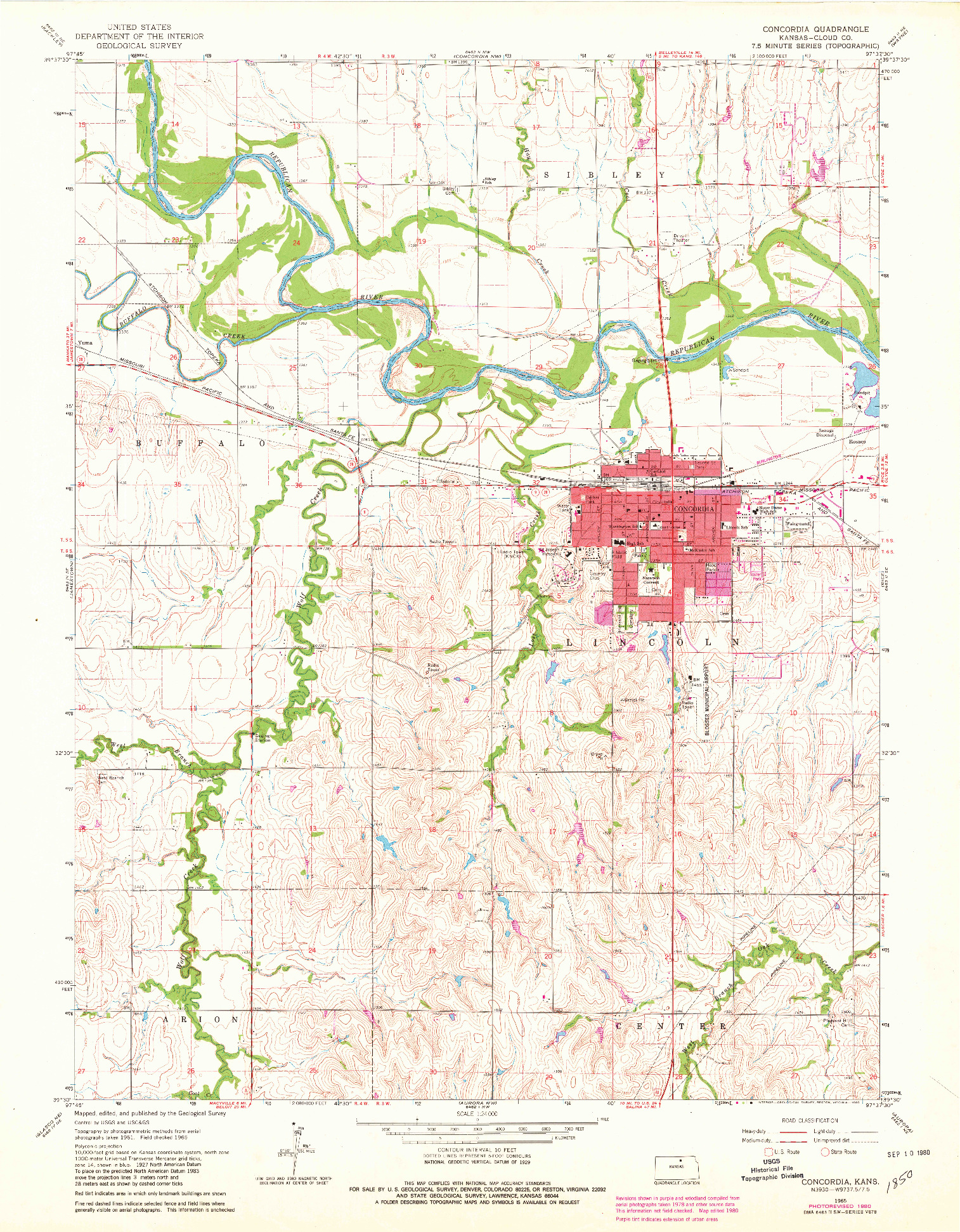 USGS 1:24000-SCALE QUADRANGLE FOR CONCORDIA, KS 1965