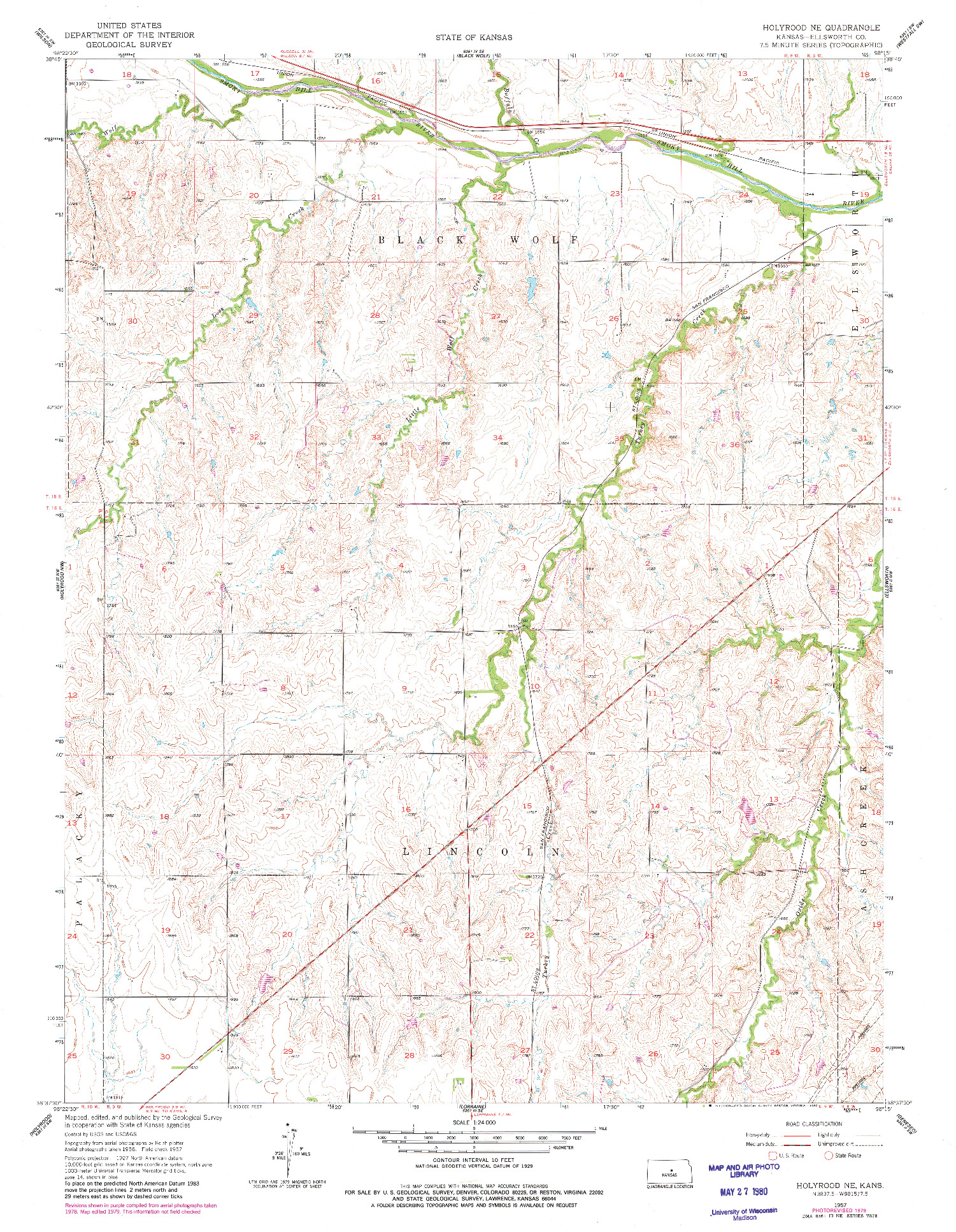 USGS 1:24000-SCALE QUADRANGLE FOR HOLYROOD NE, KS 1957