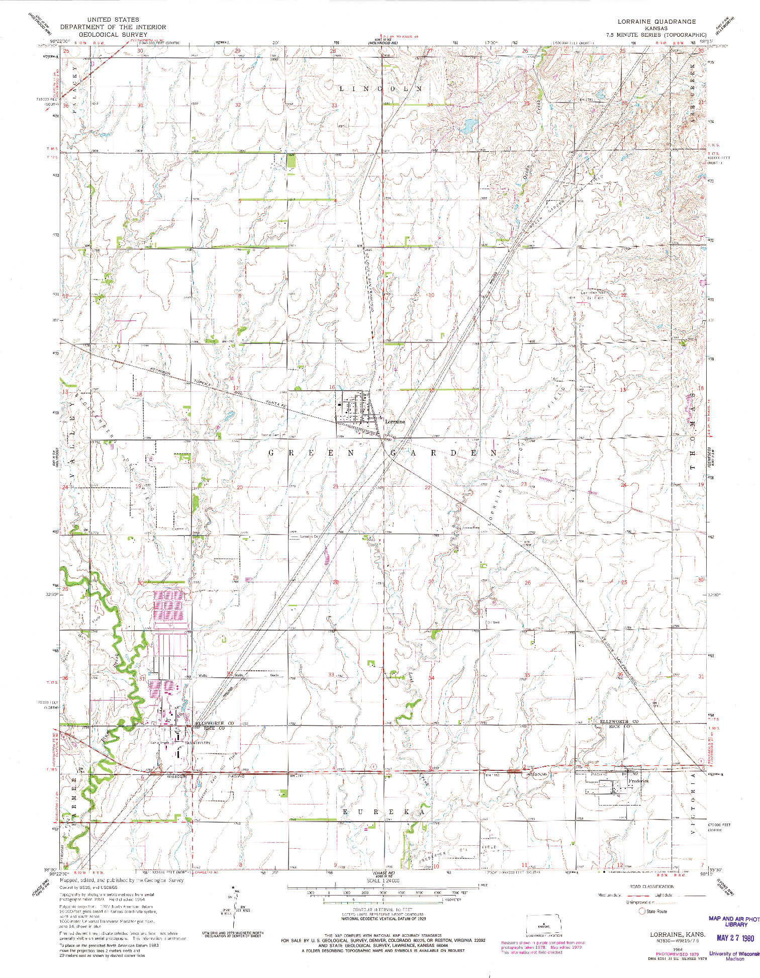 USGS 1:24000-SCALE QUADRANGLE FOR LORRAINE, KS 1964