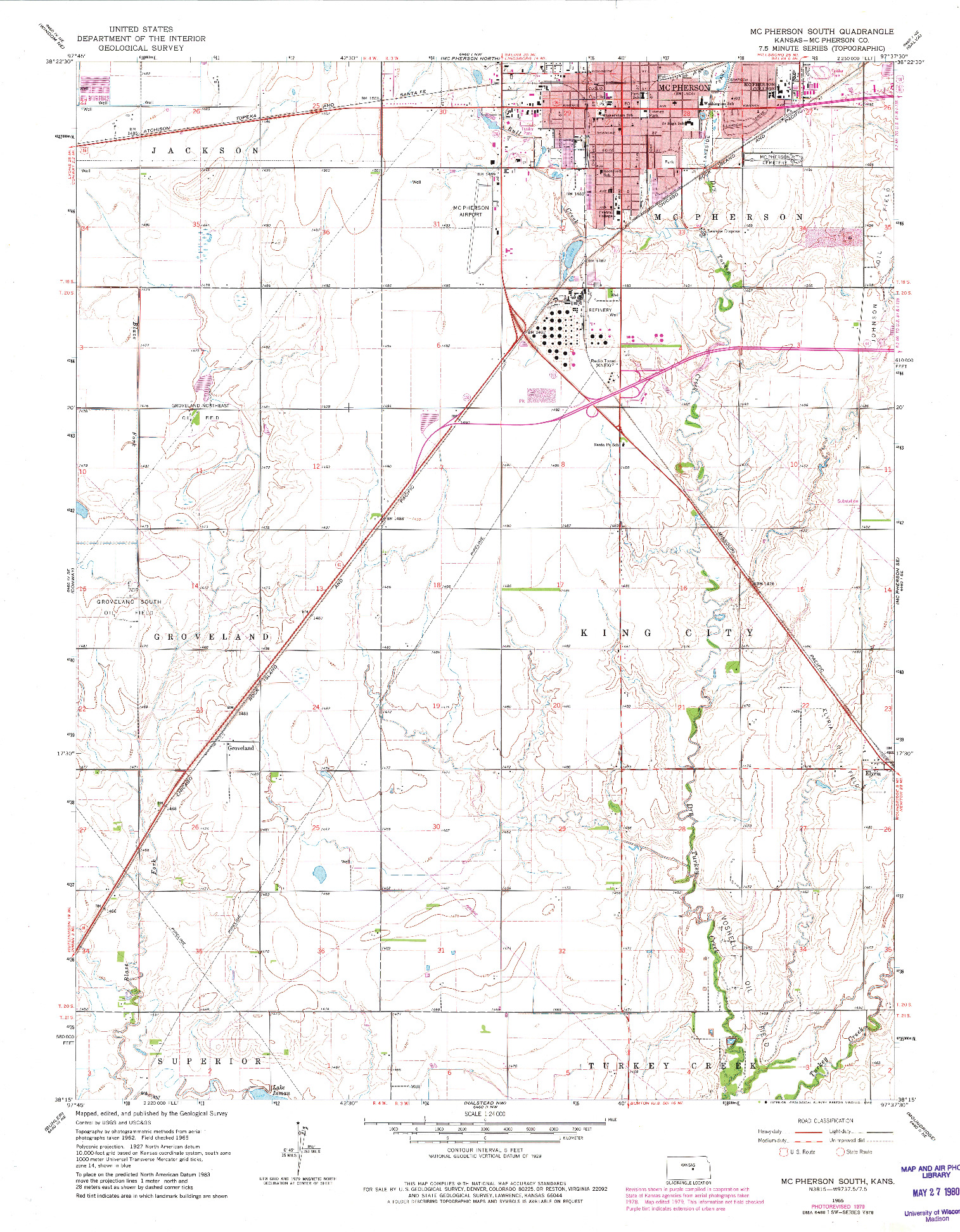 USGS 1:24000-SCALE QUADRANGLE FOR MC PHERSON SOUTH, KS 1965