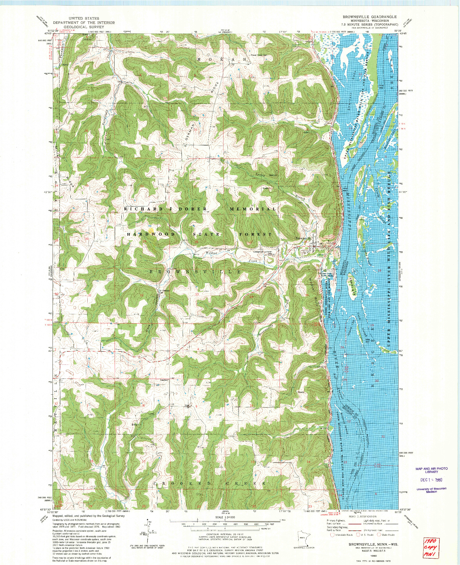 USGS 1:24000-SCALE QUADRANGLE FOR BROWNSVILLE, MN 1980