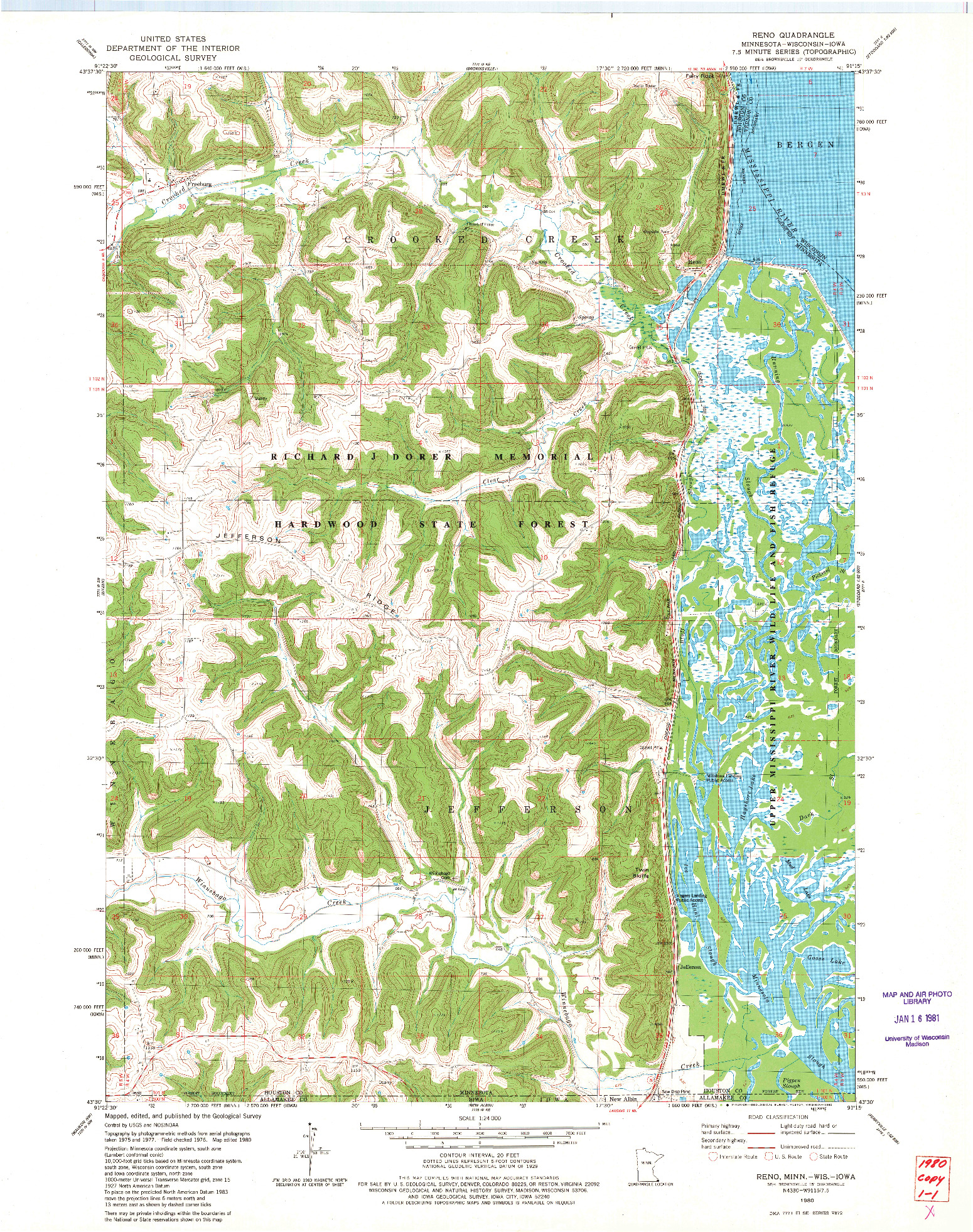 USGS 1:24000-SCALE QUADRANGLE FOR RENO, MN 1980