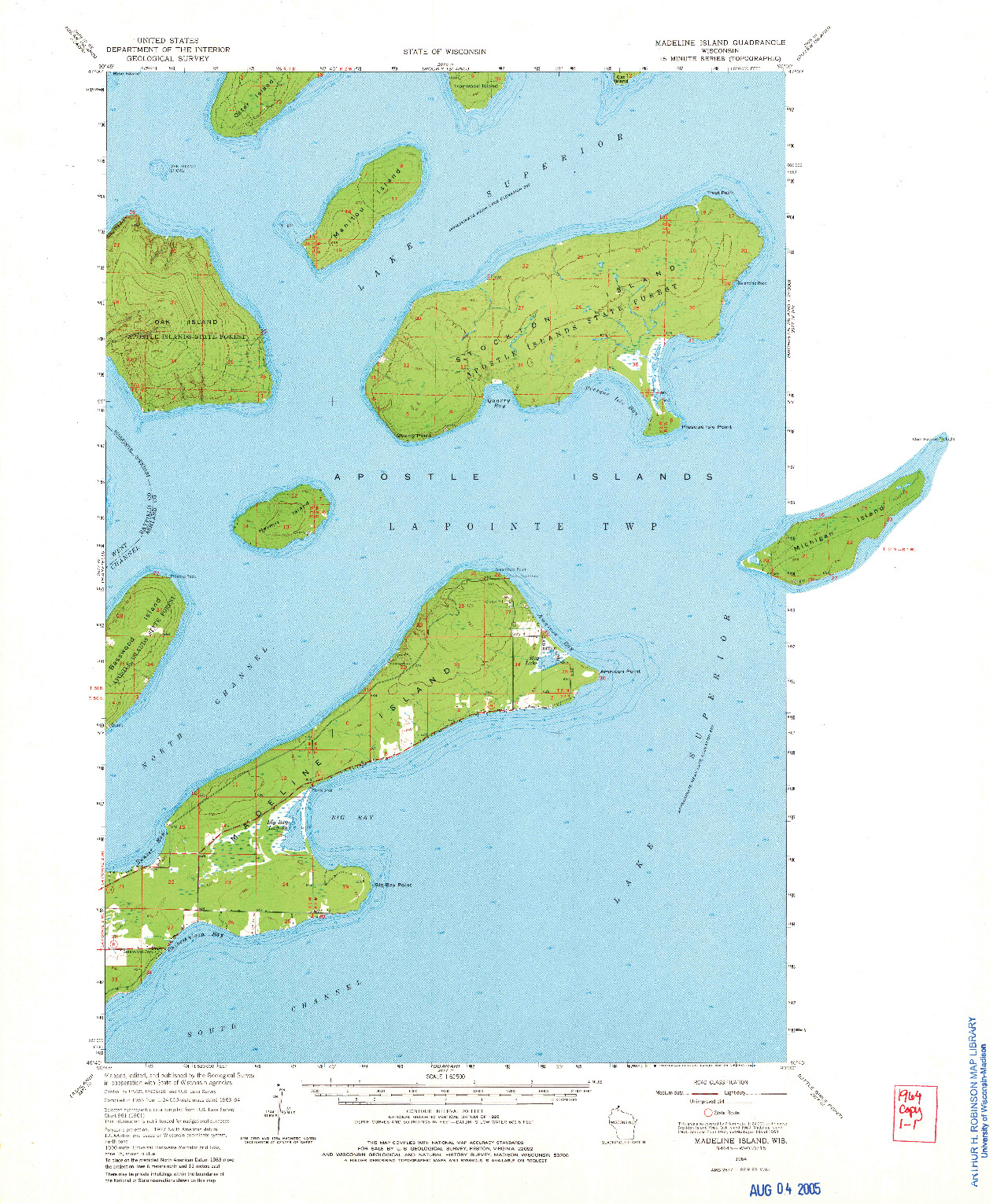 USGS 1:62500-SCALE QUADRANGLE FOR MADELINE ISLAND, WI 1964