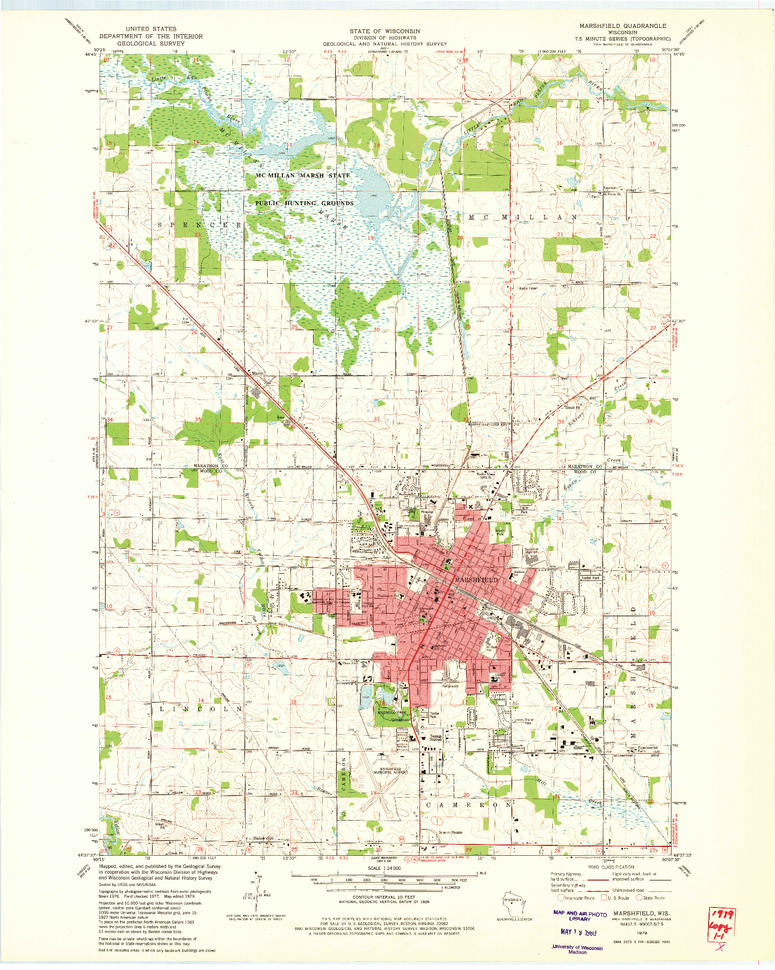 USGS 1:24000-SCALE QUADRANGLE FOR MARSHFIELD, WI 1979