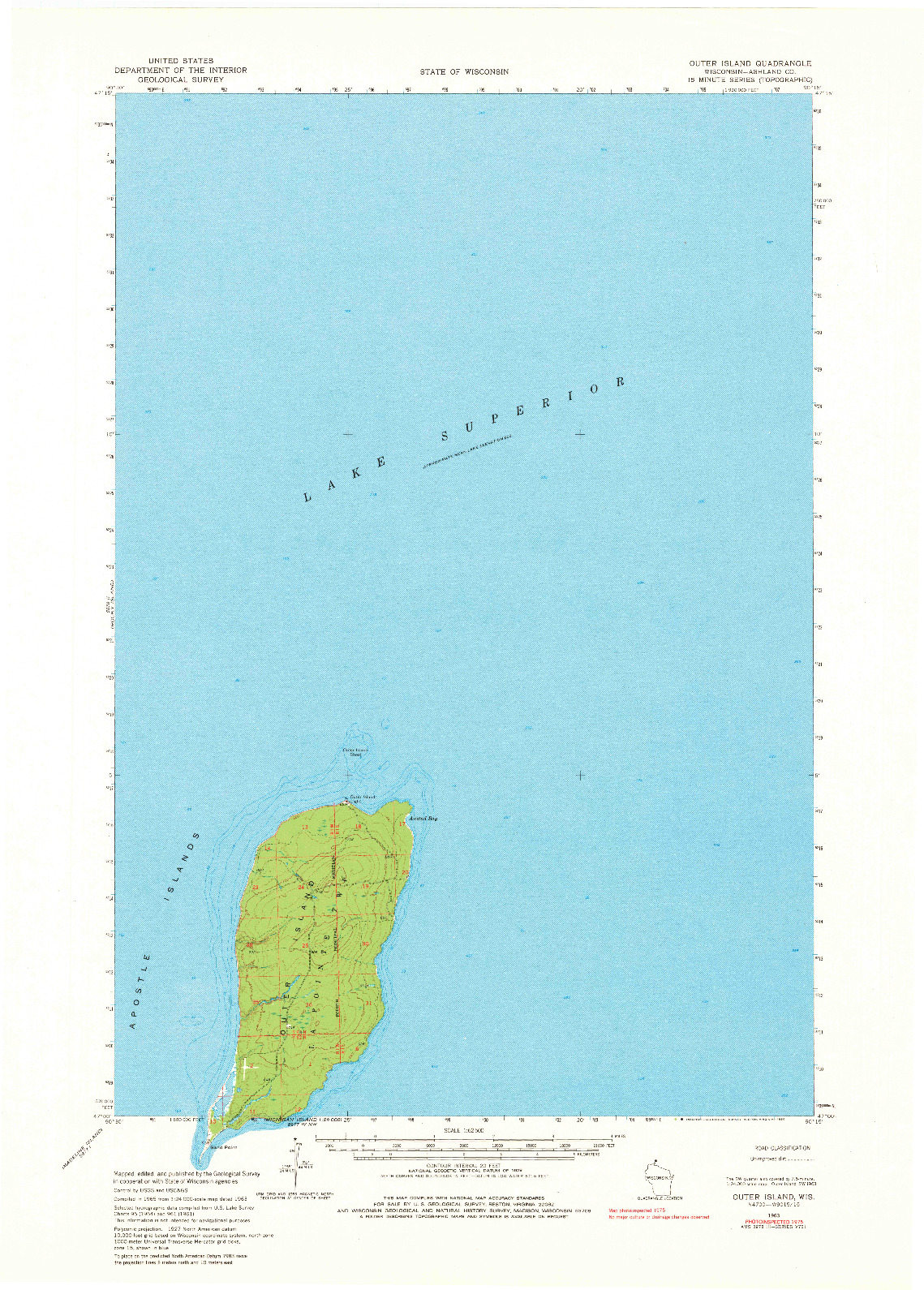USGS 1:62500-SCALE QUADRANGLE FOR OUTER ISLAND, WI 1963