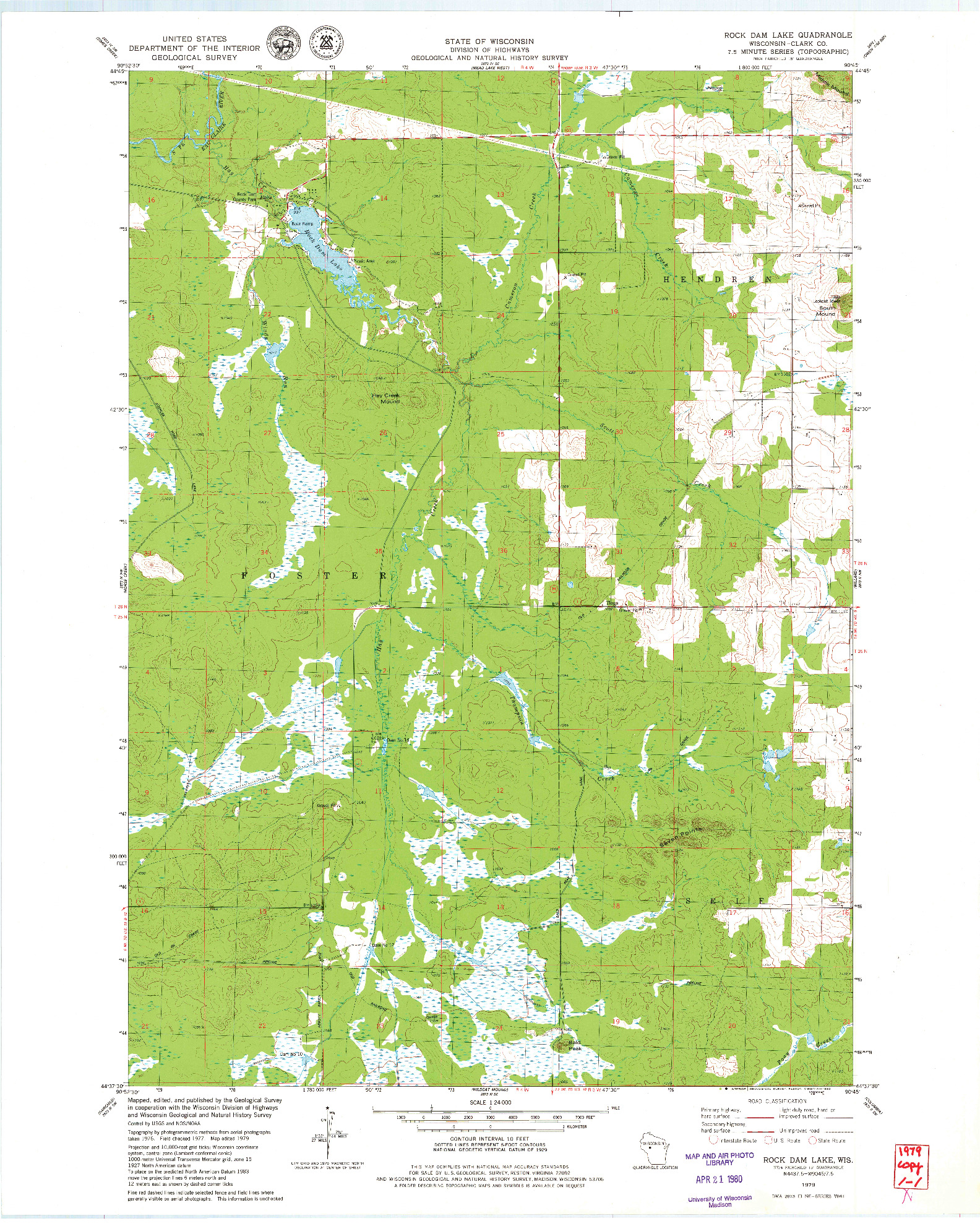 USGS 1:24000-SCALE QUADRANGLE FOR ROCK DAM LAKE, WI 1979