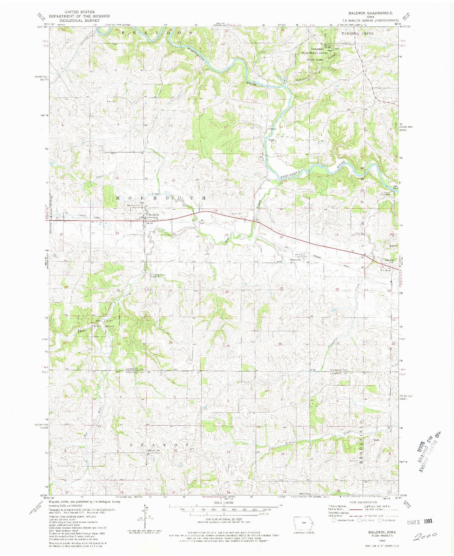 USGS 1:24000-SCALE QUADRANGLE FOR BALDWIN, IA 1980