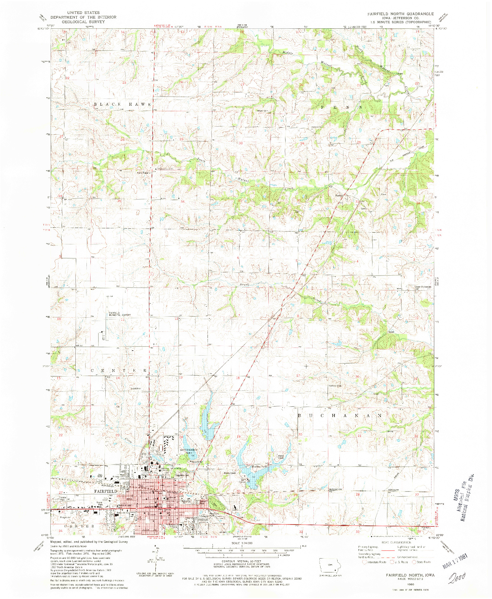 USGS 1:24000-SCALE QUADRANGLE FOR FAIRFIELD NORTH, IA 1980