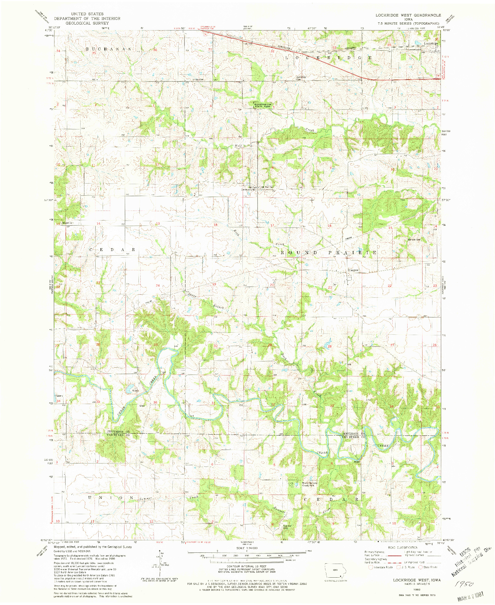 USGS 1:24000-SCALE QUADRANGLE FOR LOCKRIDGE WEST, IA 1980