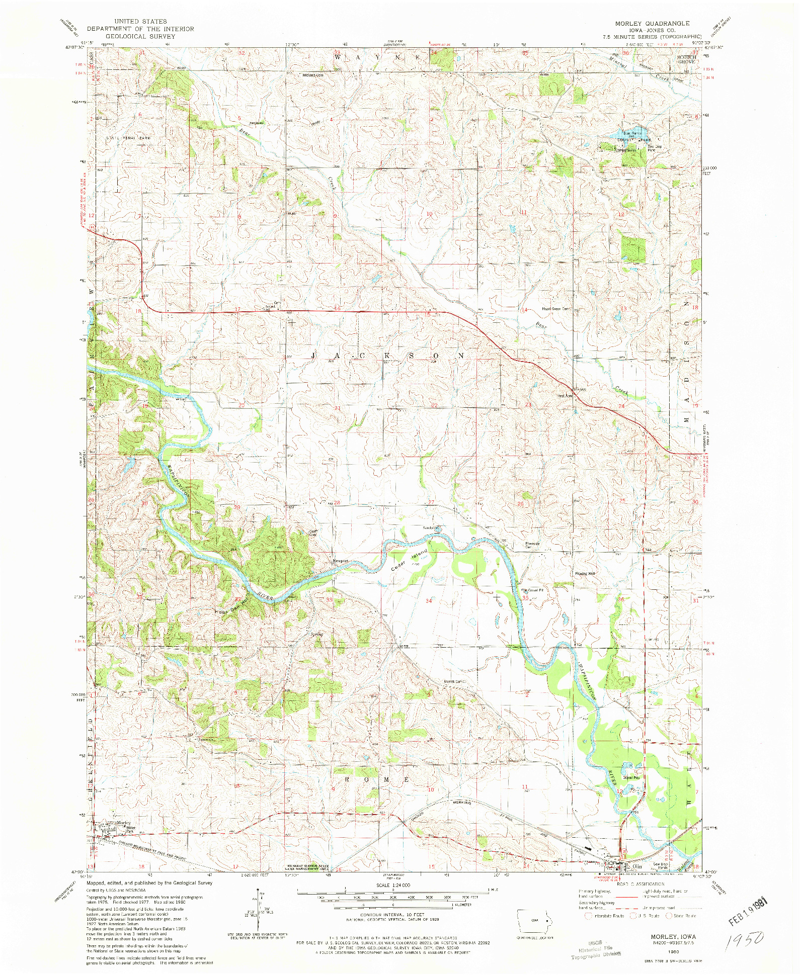 USGS 1:24000-SCALE QUADRANGLE FOR MORLEY, IA 1980