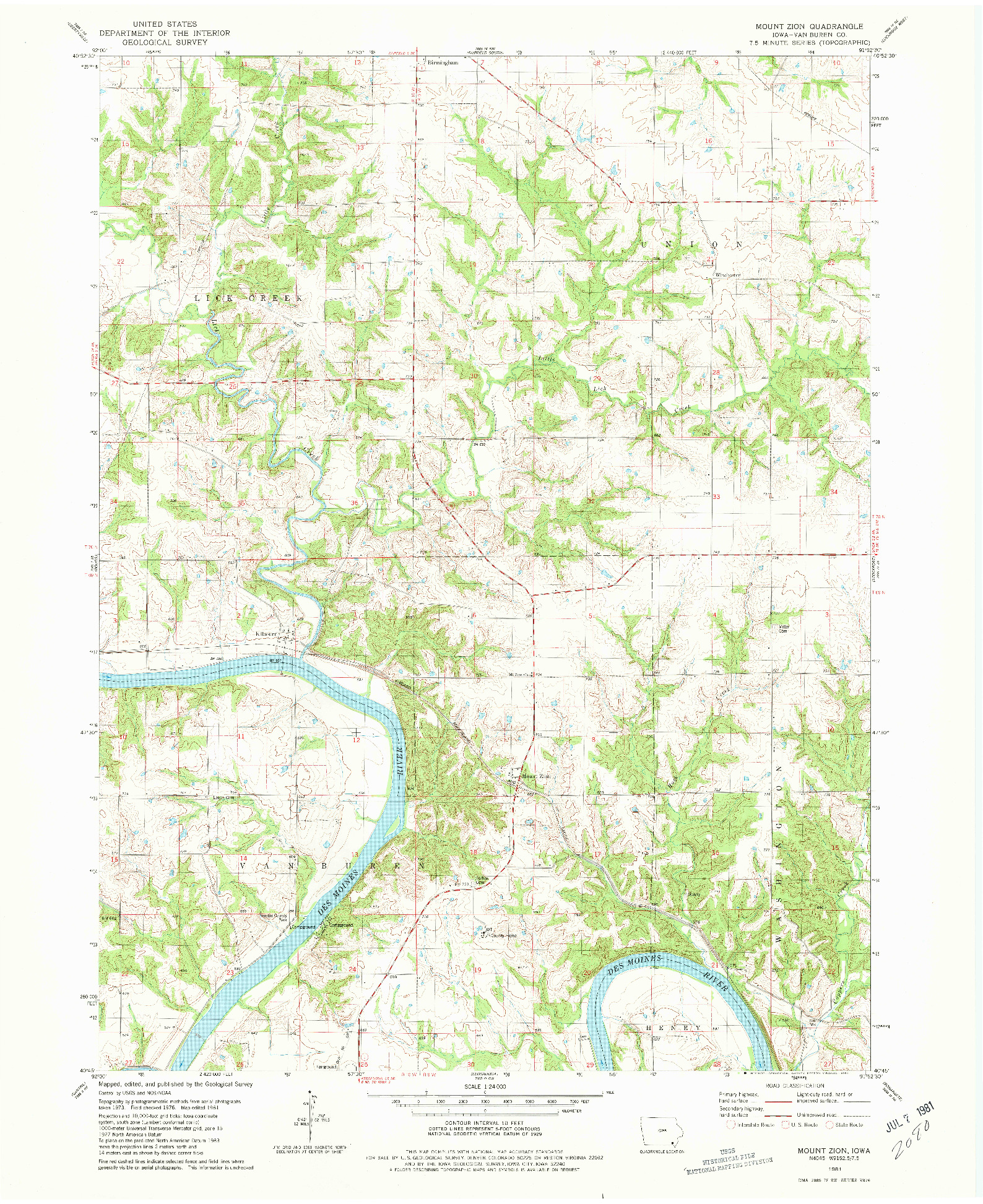 USGS 1:24000-SCALE QUADRANGLE FOR MOUNT ZION, IA 1981