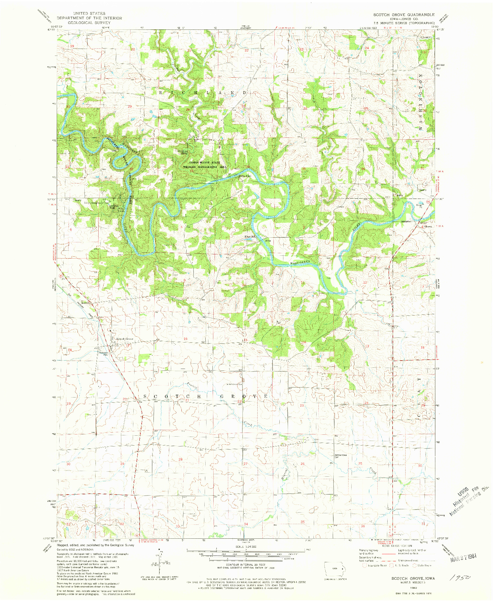 USGS 1:24000-SCALE QUADRANGLE FOR SCOTCH GROVE, IA 1980