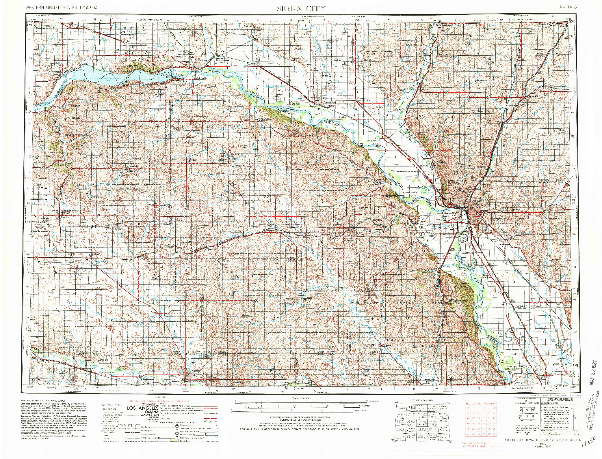 USGS 1:250000-SCALE QUADRANGLE FOR SIOUX CITY, IA 1955