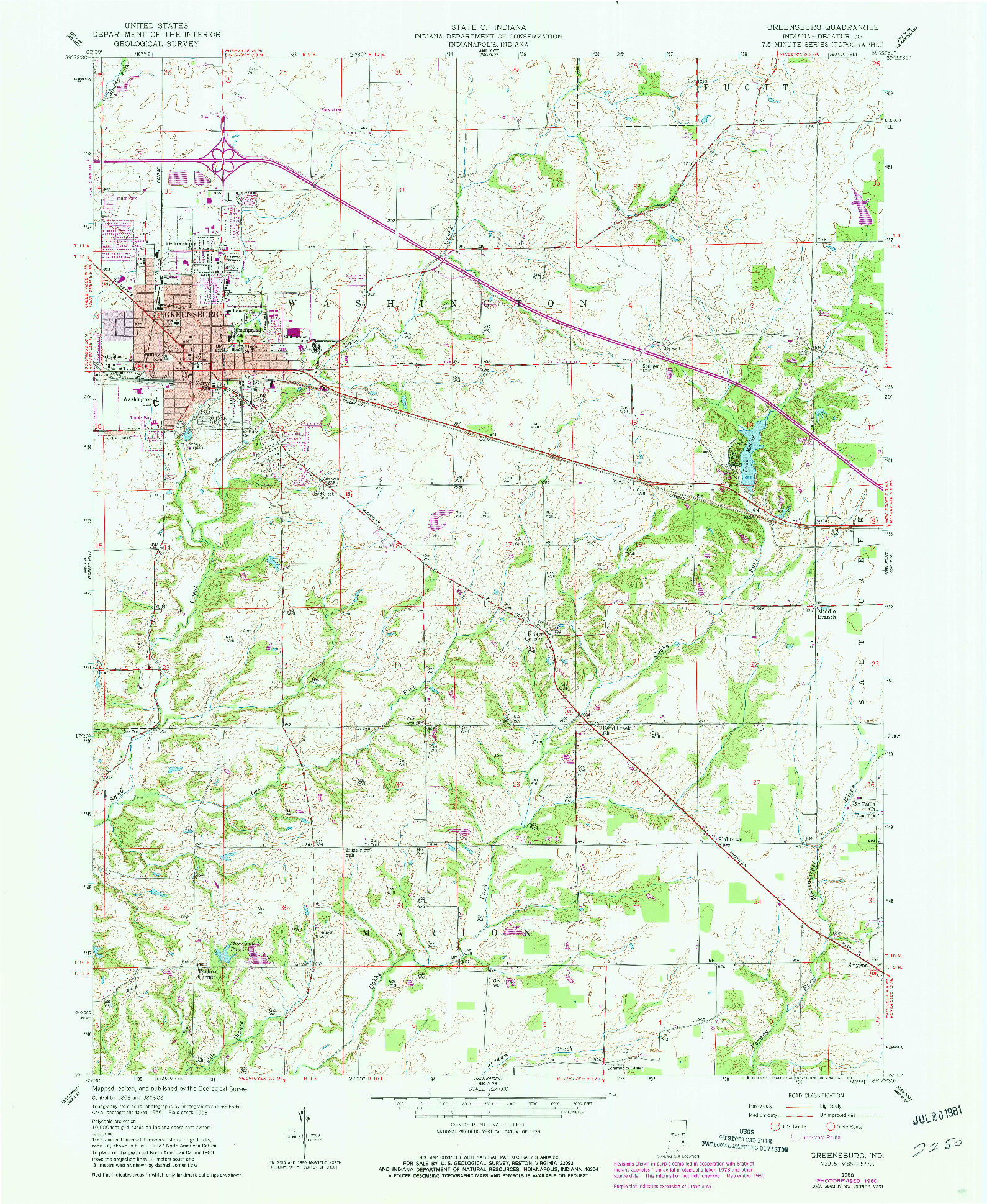 USGS 1:24000-SCALE QUADRANGLE FOR GREENSBURG, IN 1958