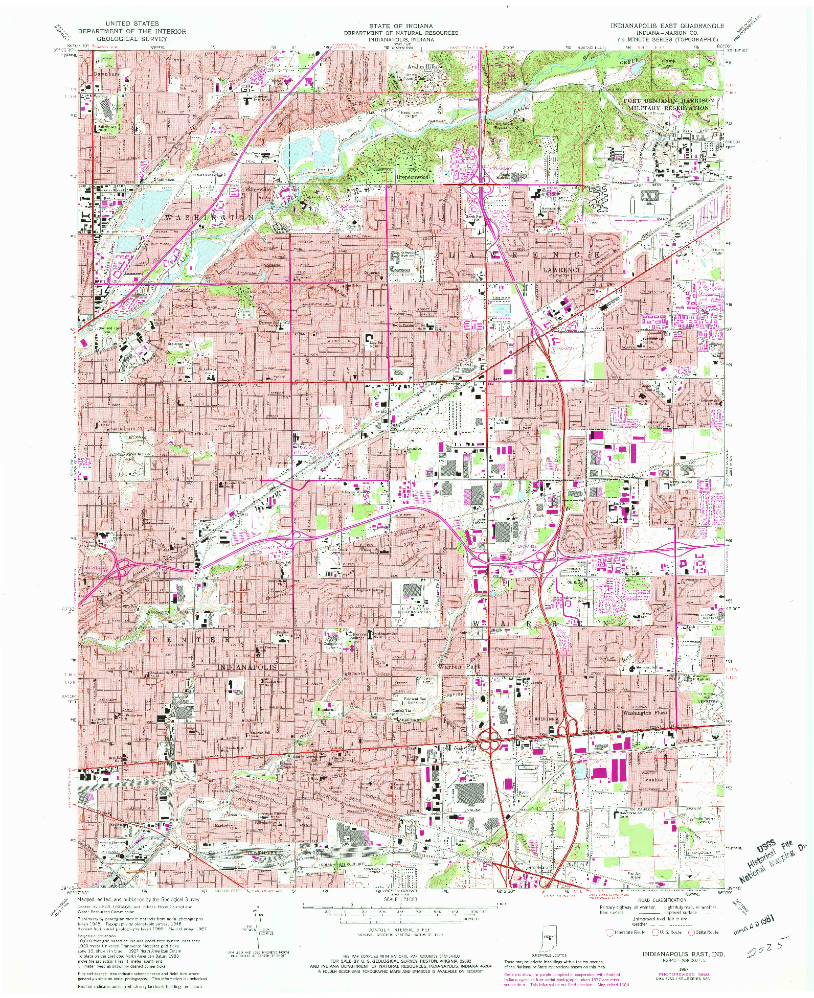 USGS 1:24000-SCALE QUADRANGLE FOR INDIANAPOLIS EAST, IN 1967
