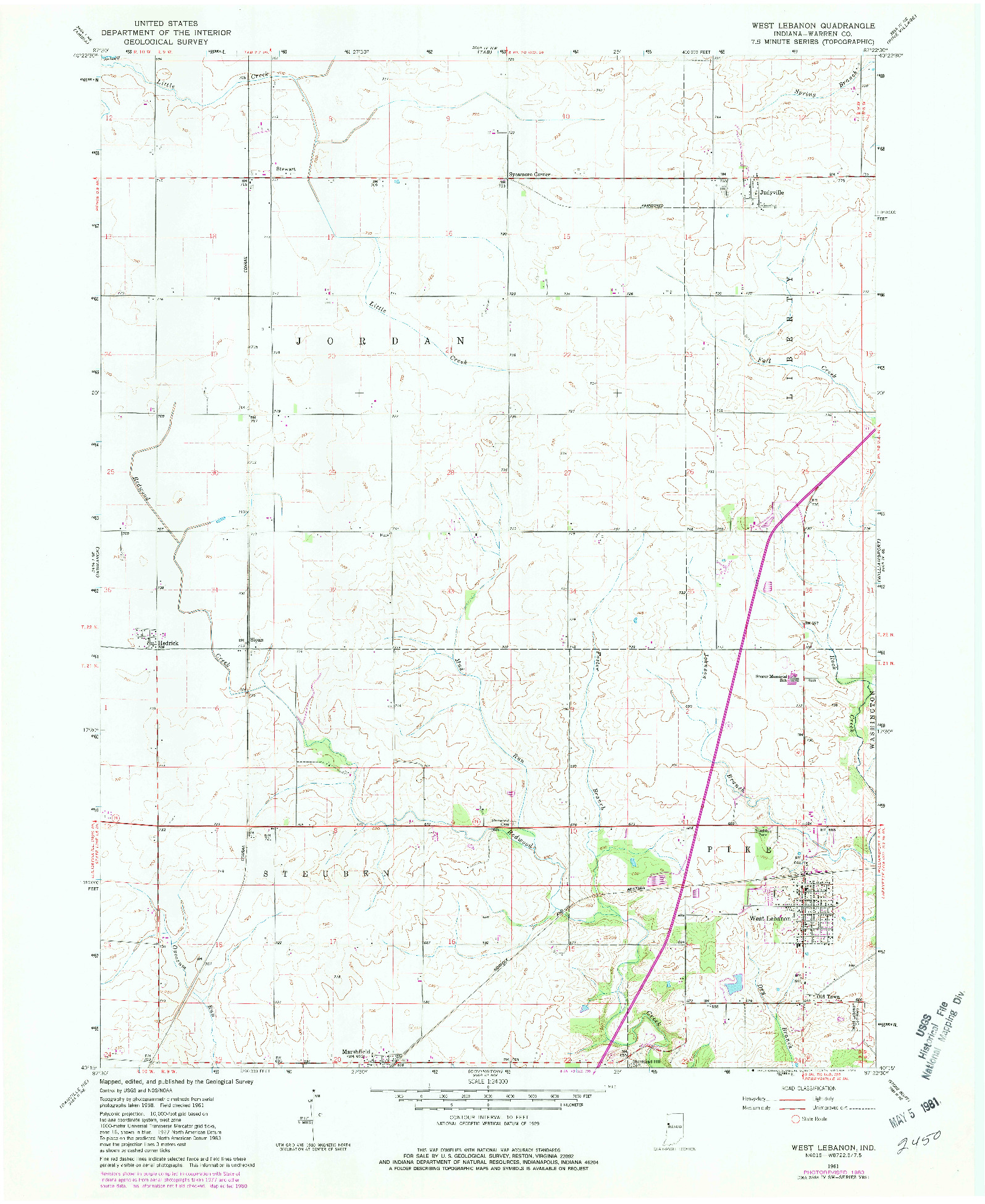USGS 1:24000-SCALE QUADRANGLE FOR WEST LEBANON, IN 1961