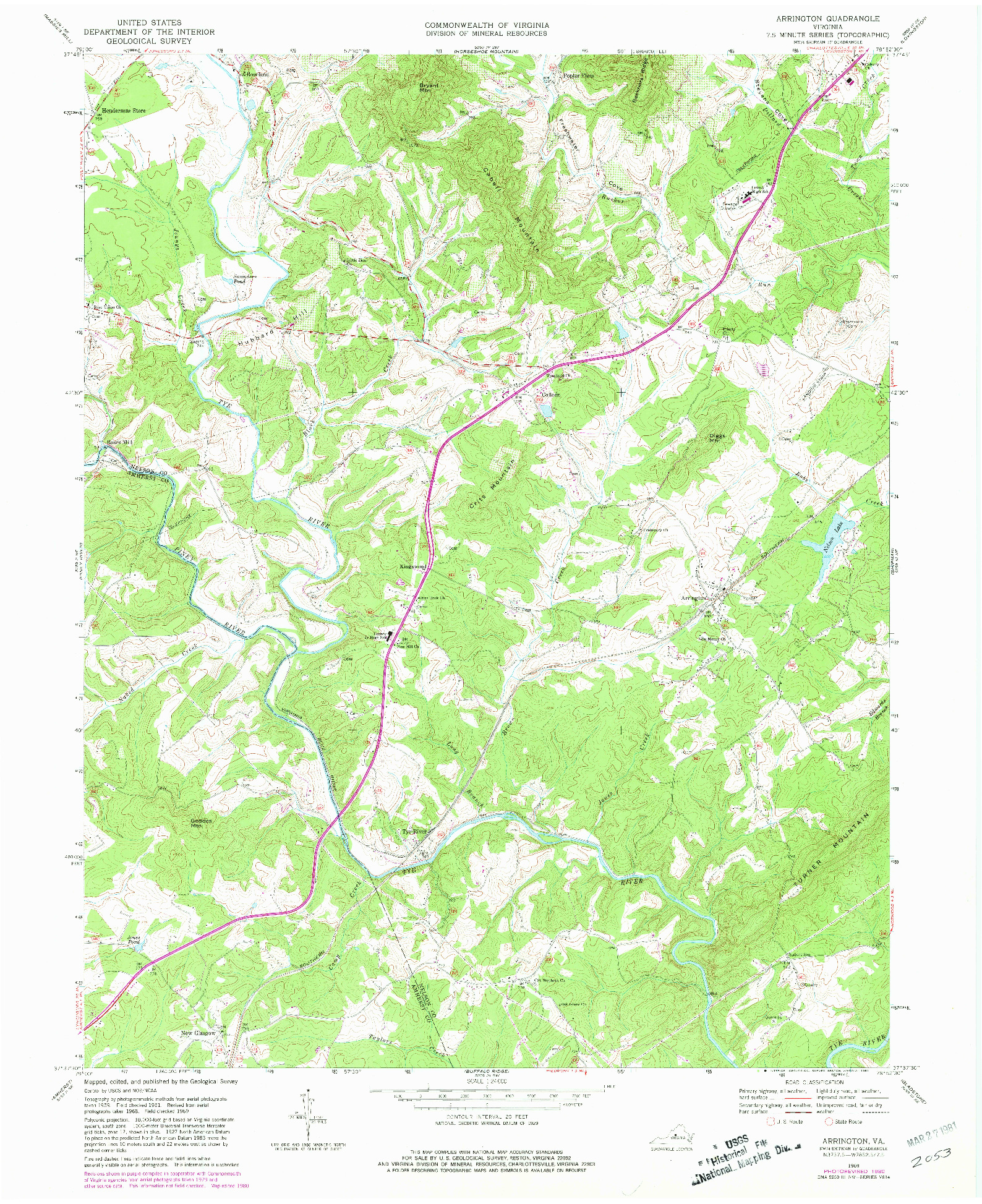 USGS 1:24000-SCALE QUADRANGLE FOR ARRINGTON, VA 1969