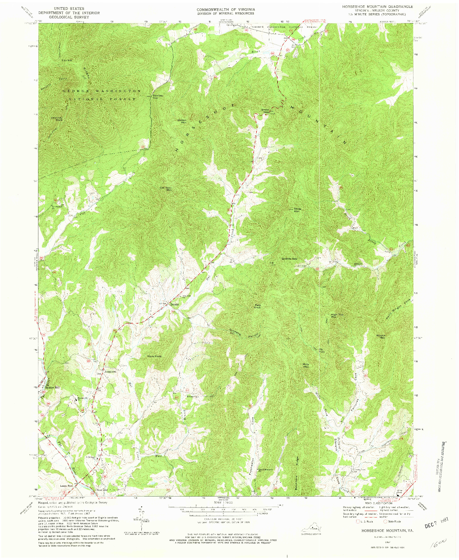 USGS 1:24000-SCALE QUADRANGLE FOR HORSESHOE MOUNTAIN, VA 1967