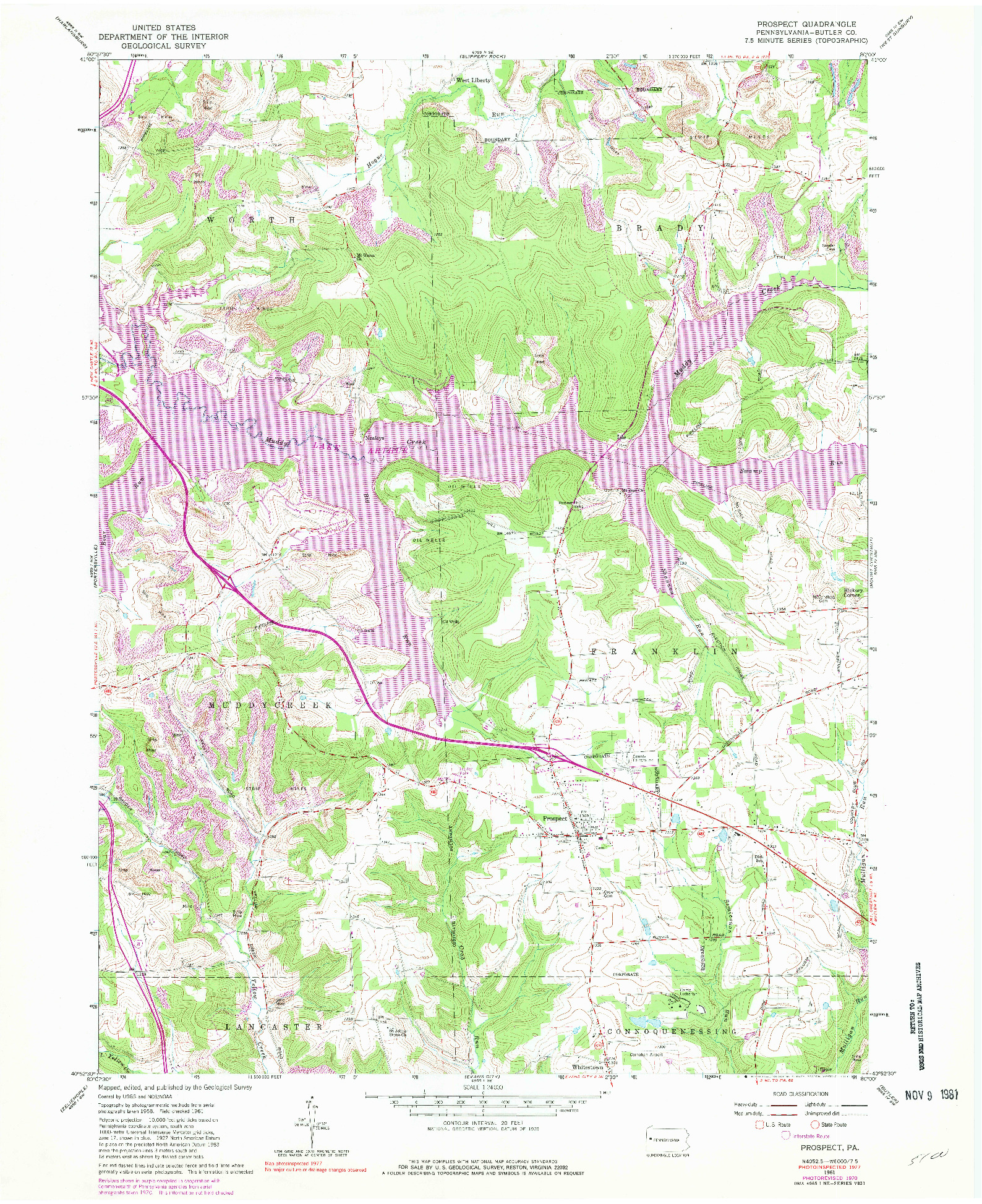 USGS 1:24000-SCALE QUADRANGLE FOR PROSPECT, PA 1961