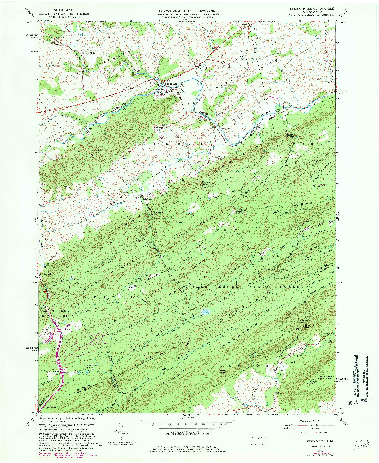 USGS 1:24000-SCALE QUADRANGLE FOR SPRING MILLS, PA 1966