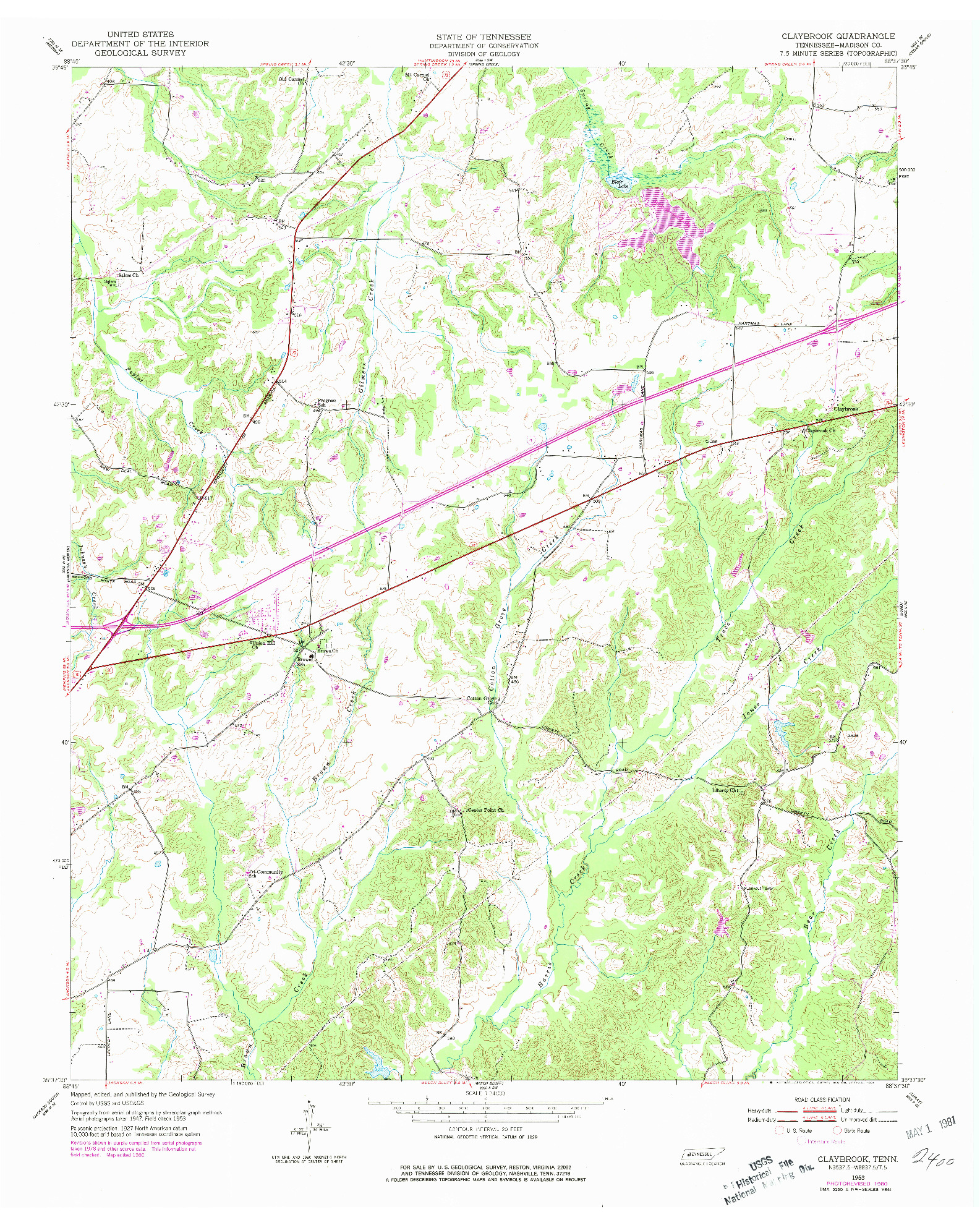 USGS 1:24000-SCALE QUADRANGLE FOR CLAYBROOK, TN 1953