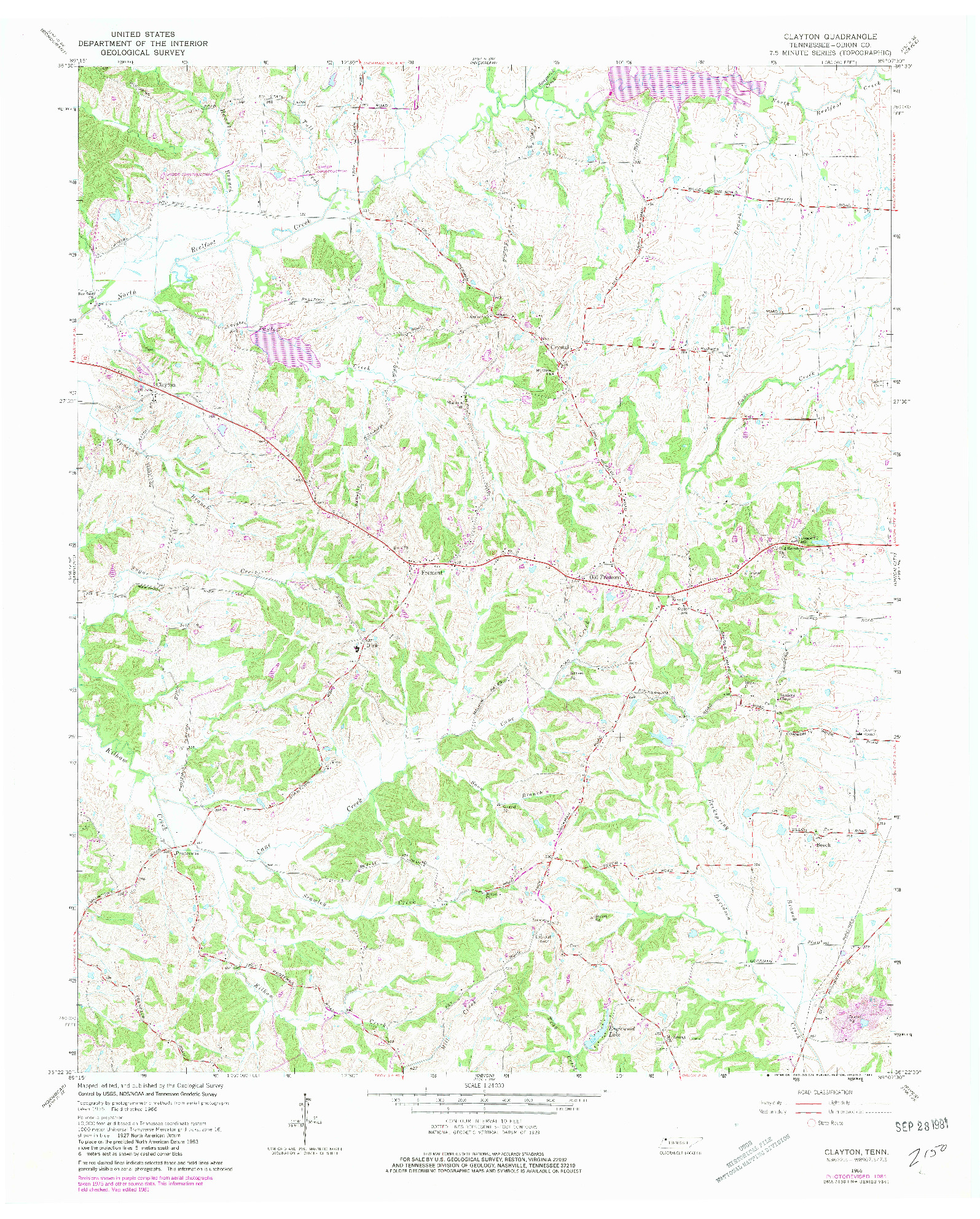 USGS 1:24000-SCALE QUADRANGLE FOR CLAYTON, TN 1966